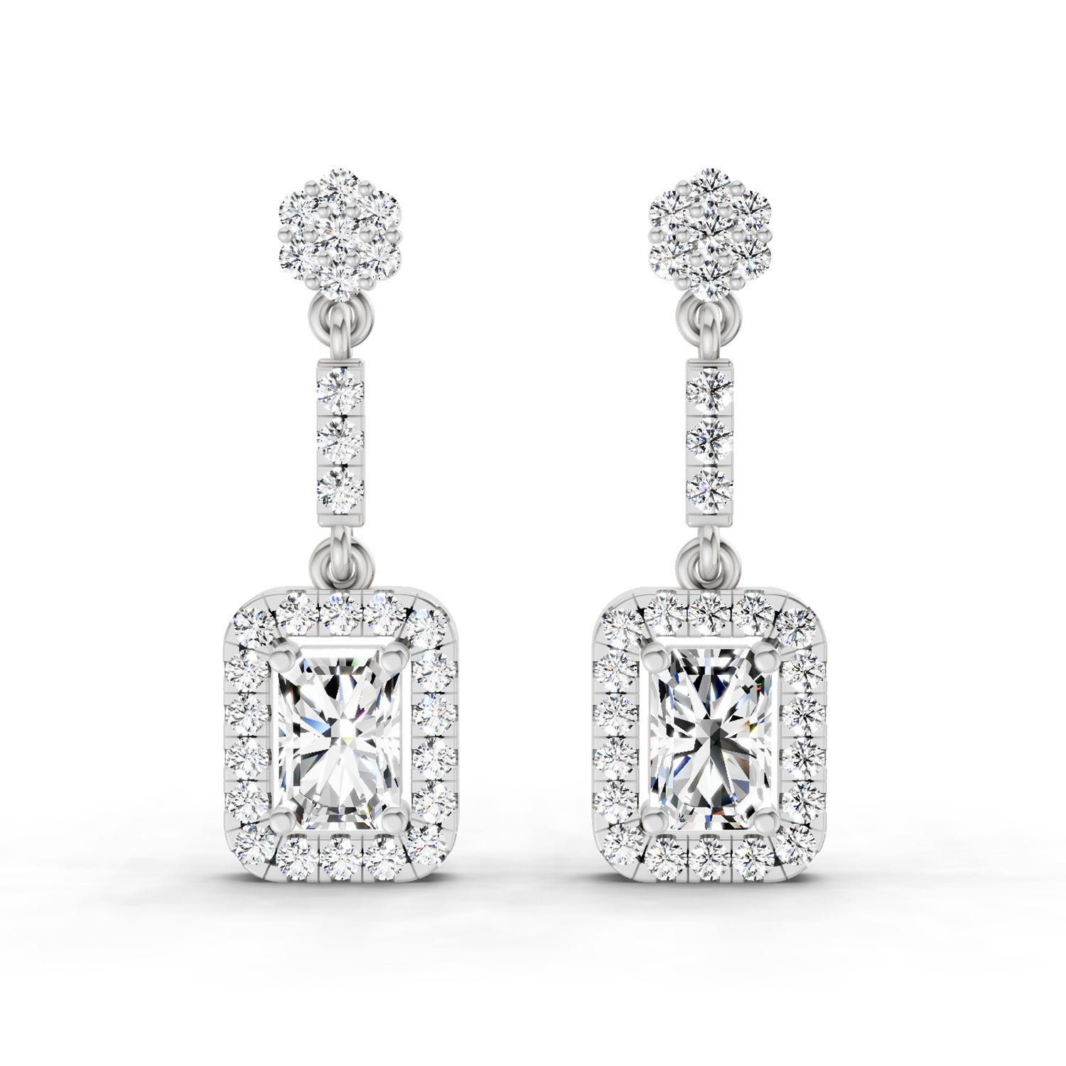 1.81 Ct Emerald Shape Dangle Diamond Earrings | 14K White Gold