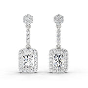 1.81 Ct Emerald Shape Dangle Diamond Earrings | 14K White Gold