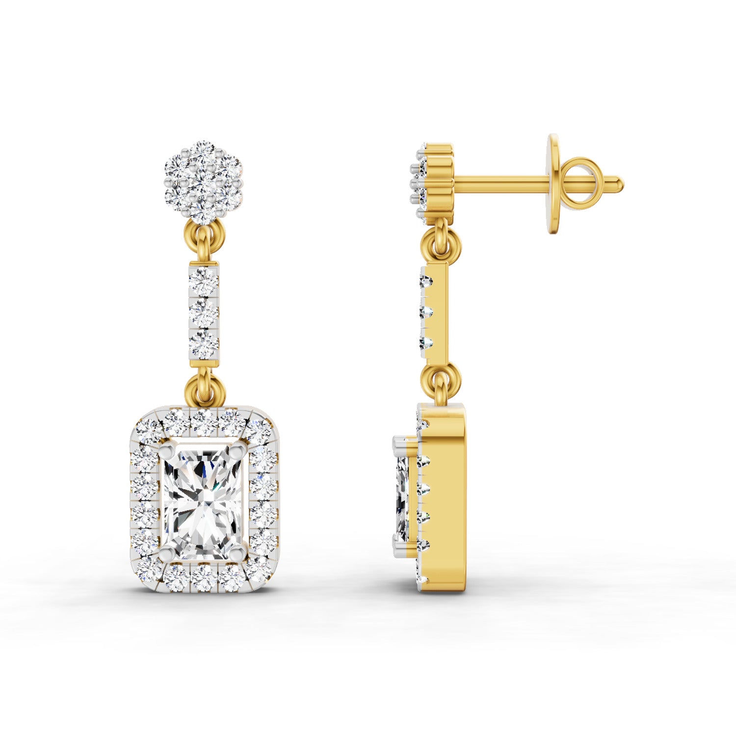 1.81 Ct Emerald Shape Dangle Diamond Earrings | 14K Yellow Gold