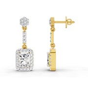 1.81 Ct Emerald Shape Dangle Diamond Earrings | 14K Yellow Gold