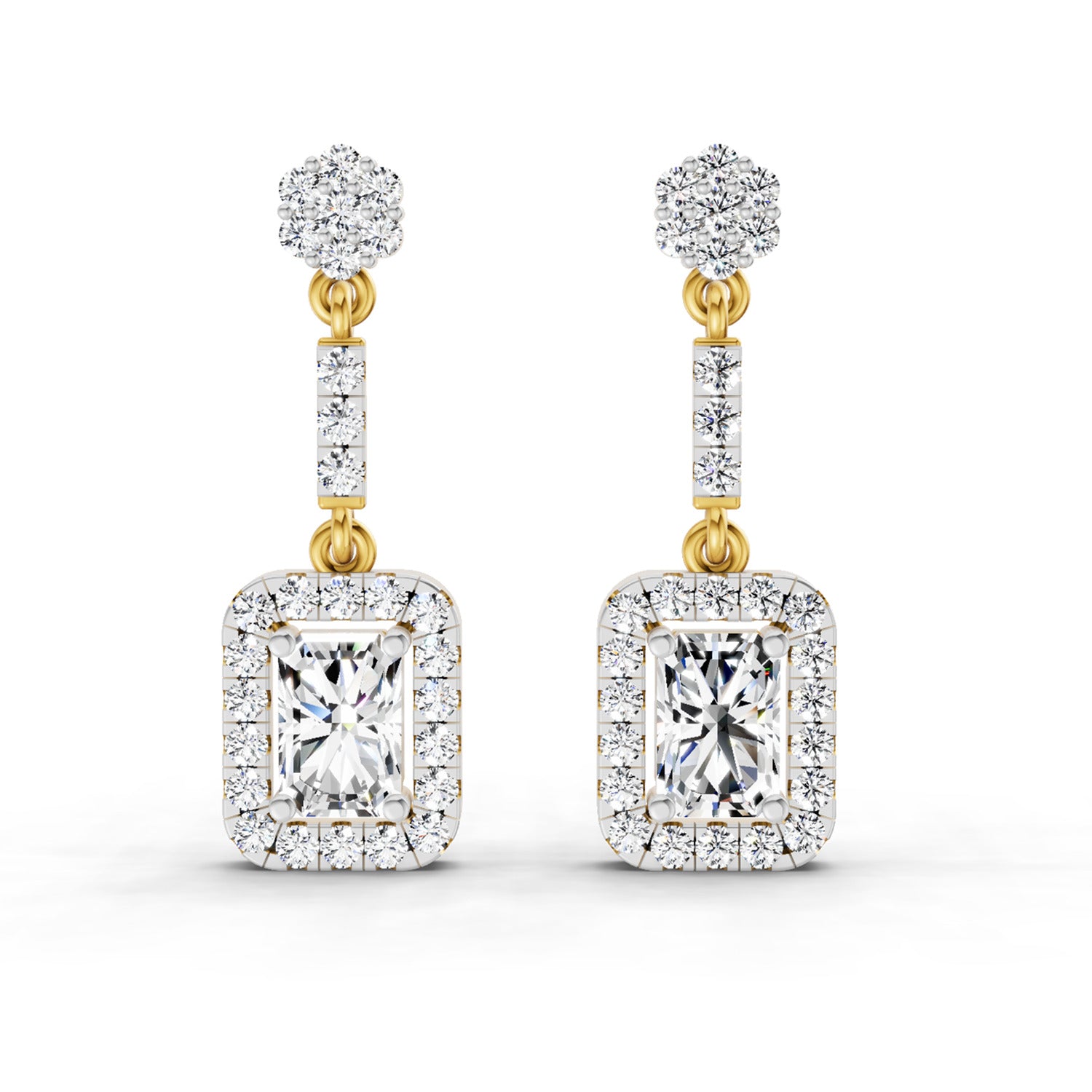 1.81 Ct Emerald Shape Dangle Diamond Earrings | 14K Yellow Gold