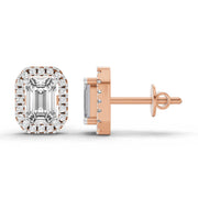 1.14 Ct Emerald Shape Halo Diamond Earrings | 14K Rose Gold