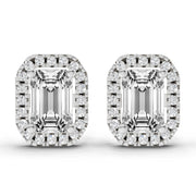 1.14 Ct Emerald Shape Halo Diamond Earrings | 14K White Gold