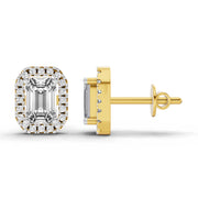 1.14 Ct Emerald Shape Halo Diamond Earrings | 14K Yellow Gold