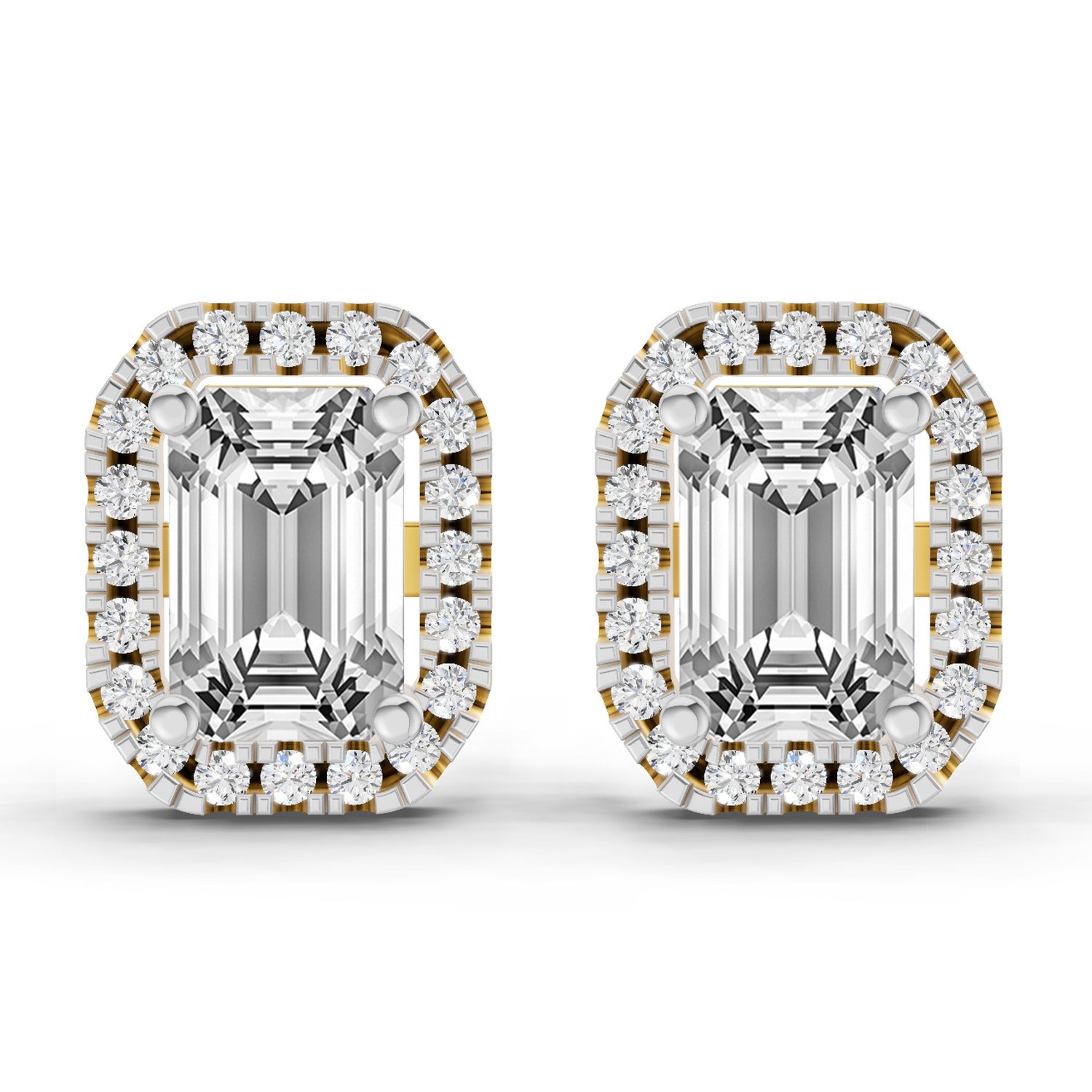 1.14 Ct Emerald Shape Halo Diamond Earrings | 14K Yellow Gold