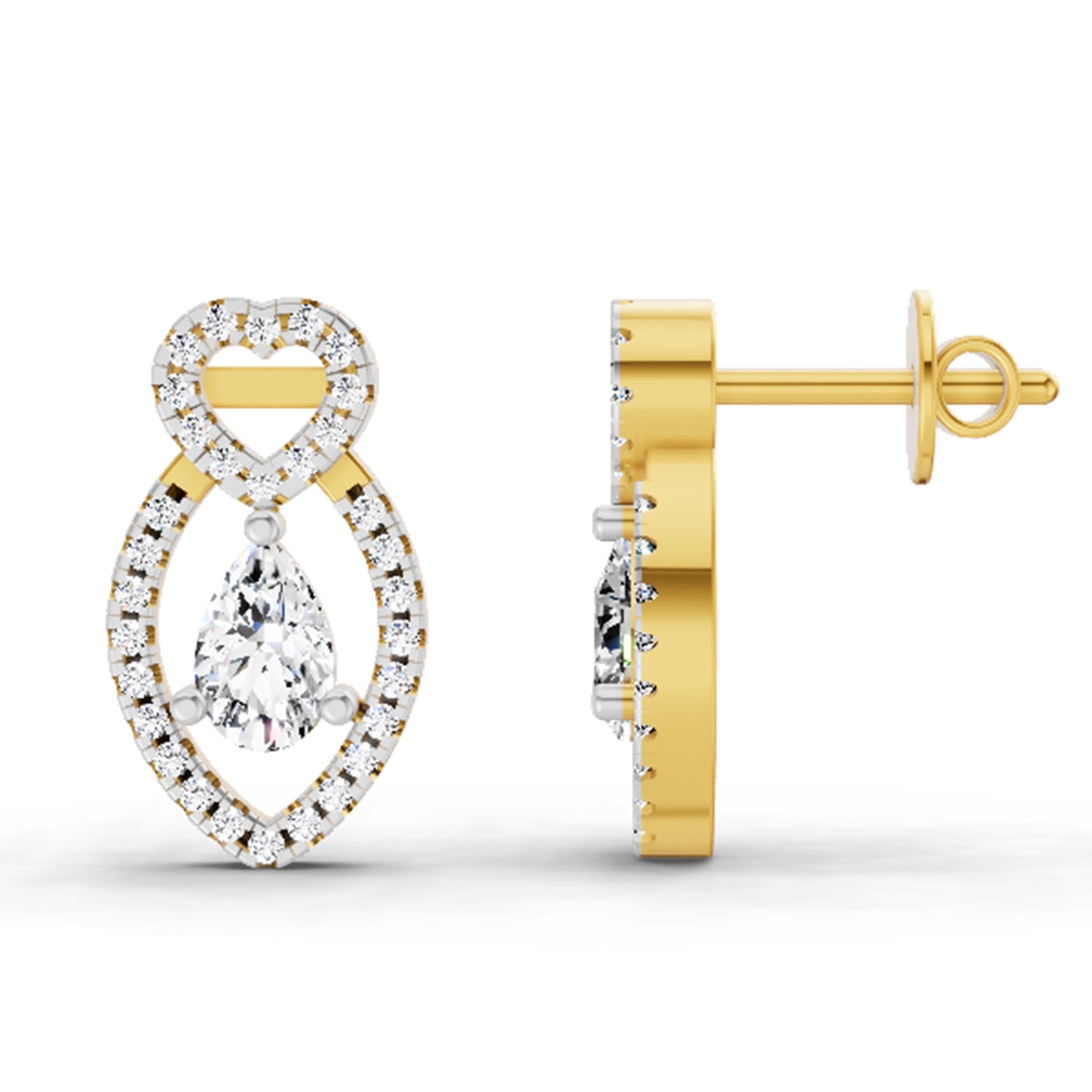 1.45 Ct Pear Shape Diamond Stud Earrings | 14K Yellow Gold