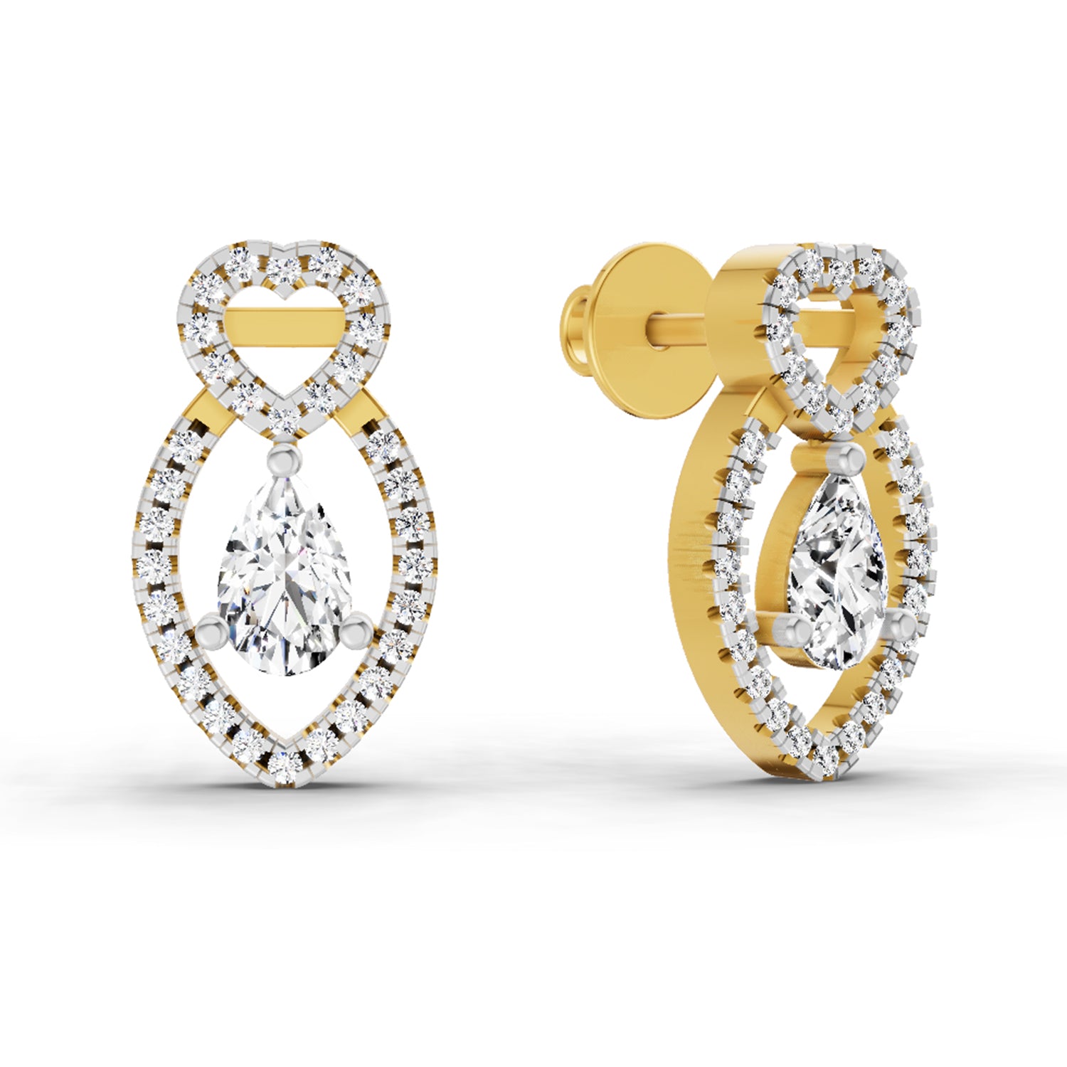 1.45 Ct Pear Shape Diamond Stud Earrings | 14K Yellow Gold