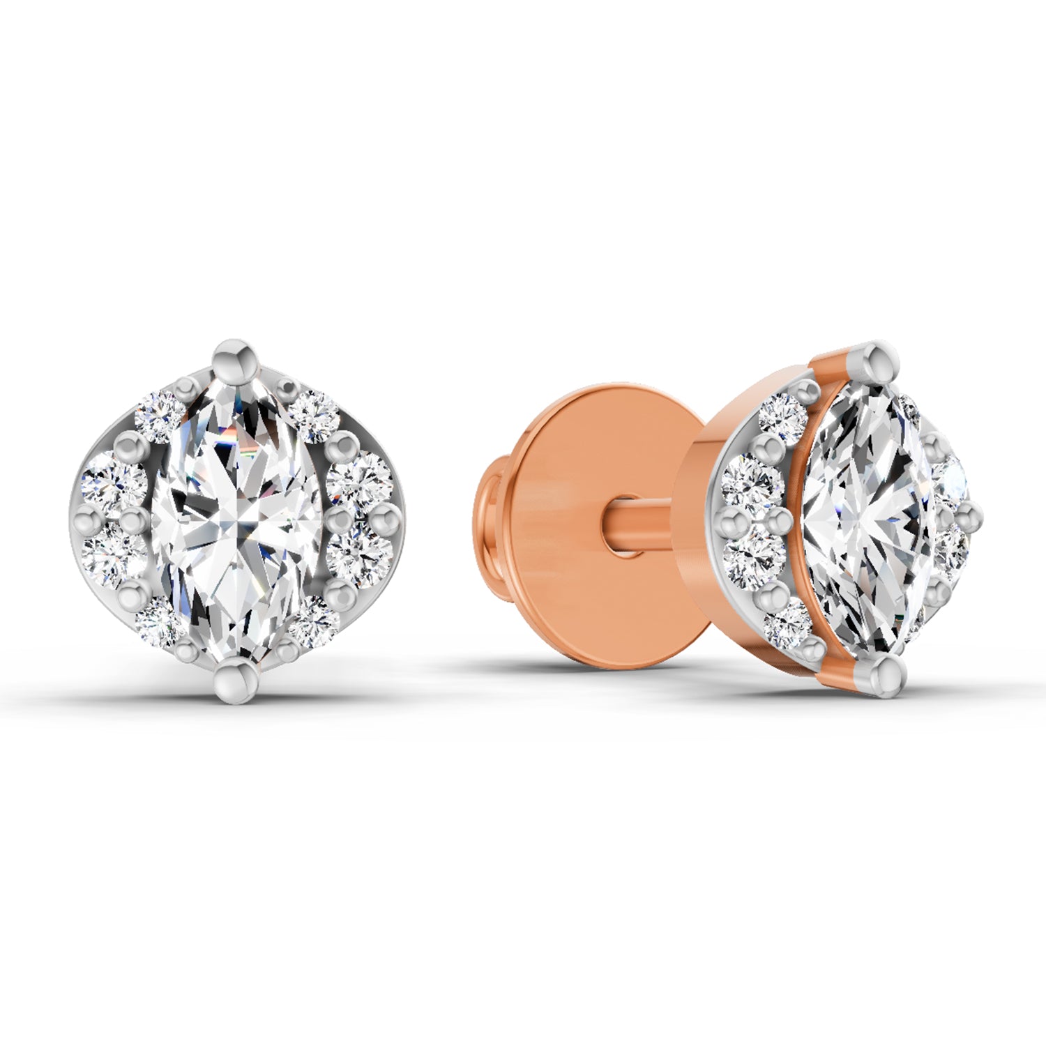 0.36 Ct Marquise Shape Diamond Stud Earrings | 14K Rose Gold