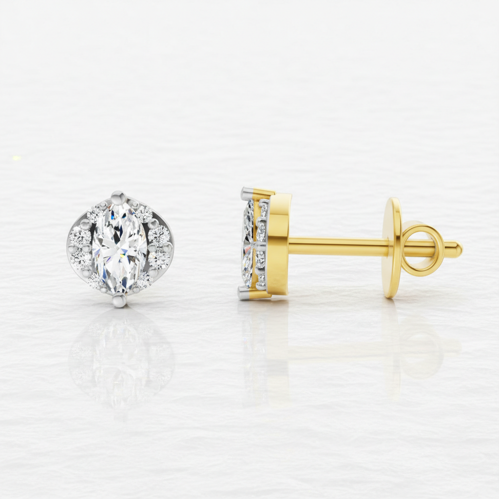 0.36 Ct Marquise Shape Diamond Stud Earrings | 14K Rose Gold