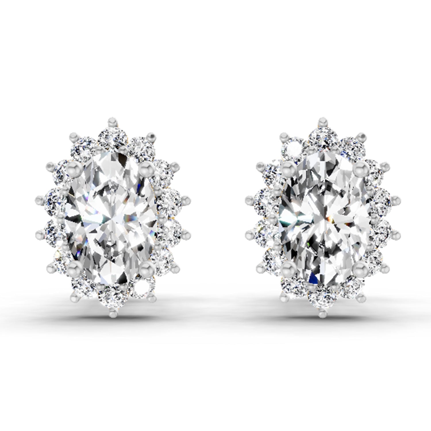 1.08 Ct Oval Shape Halo Diamond Stud Earrings | 14K Rose Gold