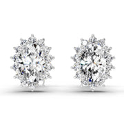 1.08 Ct Oval Shape Halo Diamond Stud Earrings | 14K White Gold