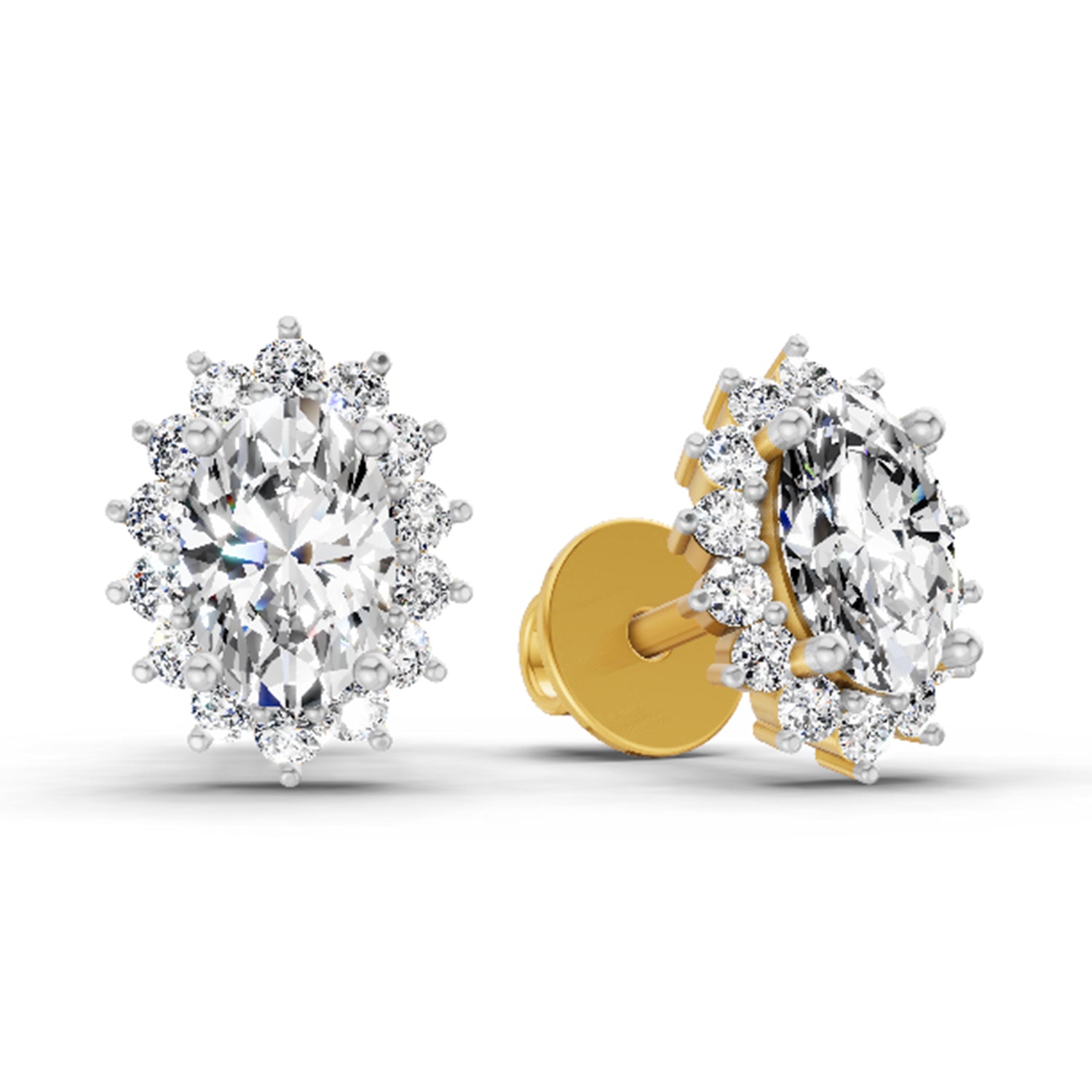 1.08 Ct Oval Shape Halo Diamond Stud Earrings | 14K Yellow Gold