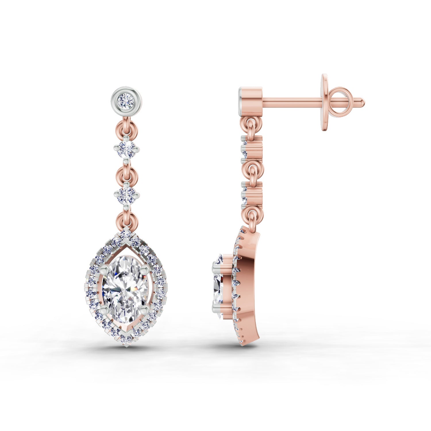 1.36 Ct Pear Shape Dangle Diamond Earrings | 14K Rose Gold