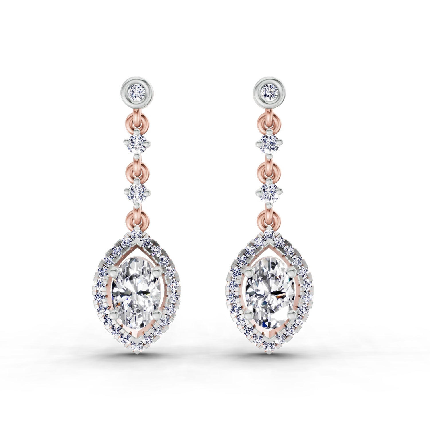 1.36 Ct Pear Shape Dangle Diamond Earrings | 14K Rose Gold
