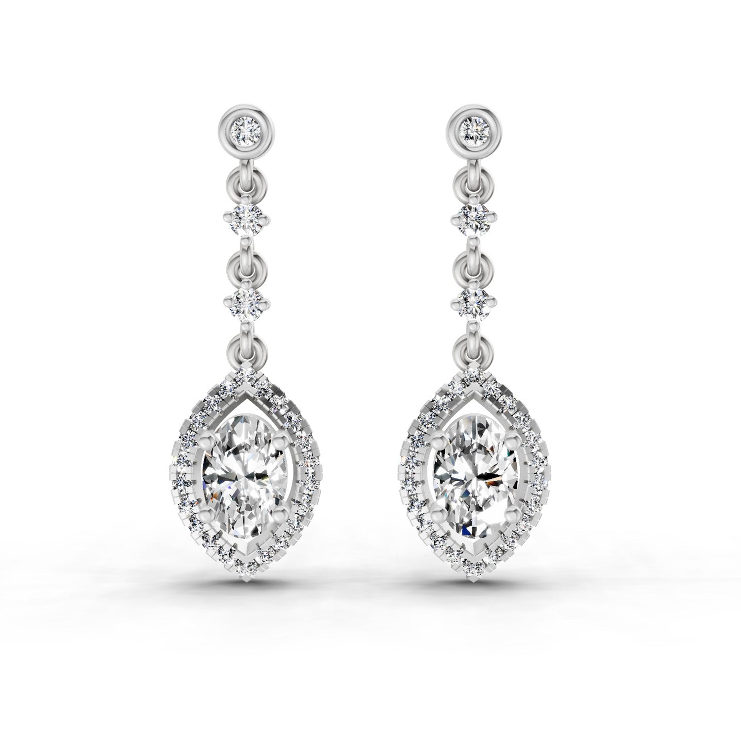 1.36 Ct Pear Shape Dangle Diamond Earrings | 14K White Gold