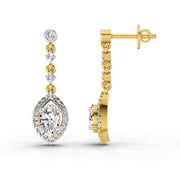 1.36 Ct Pear Shape Dangle Diamond Earrings | 14K Yellow Gold