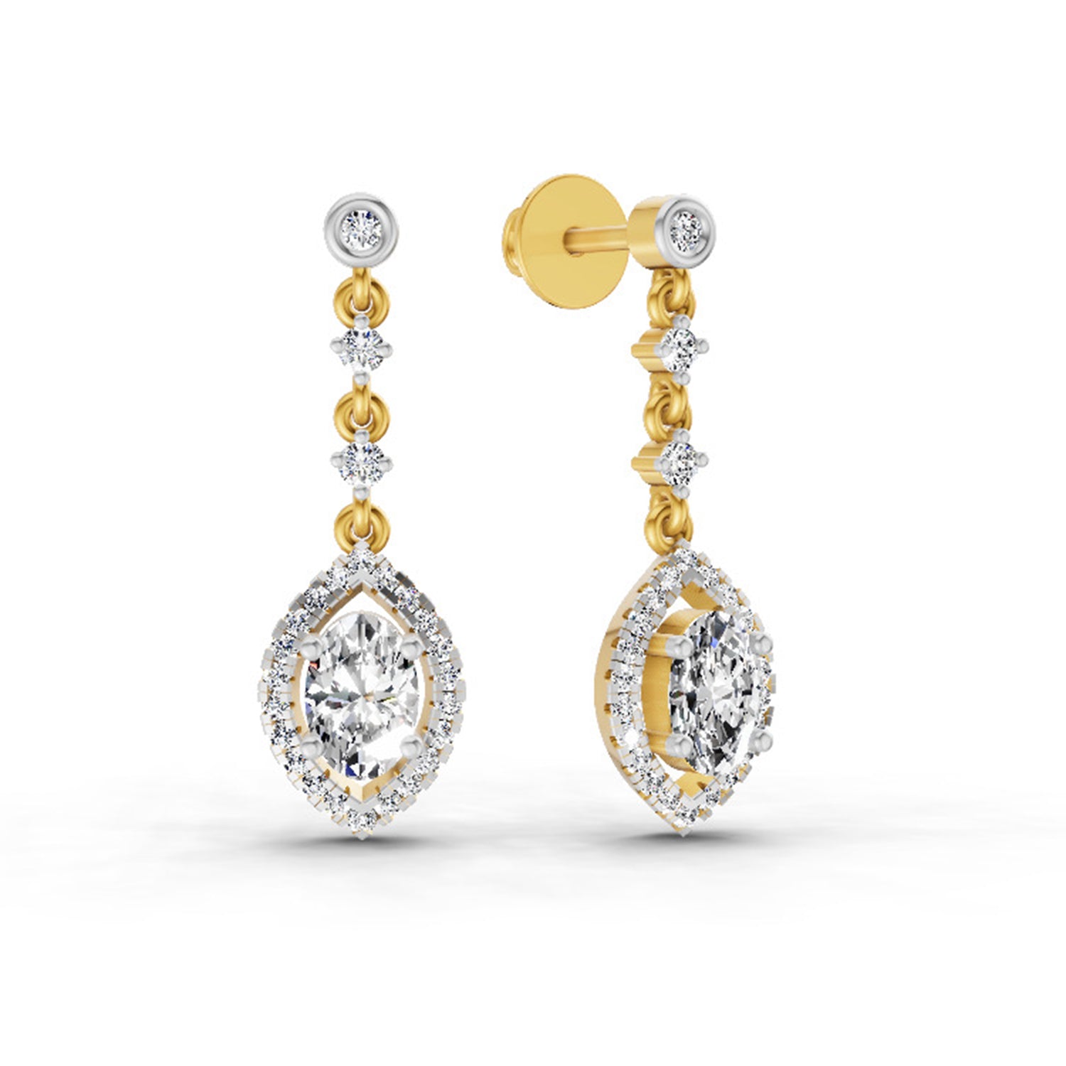 1.36 Ct Pear Shape Dangle Diamond Earrings | 14K Yellow Gold