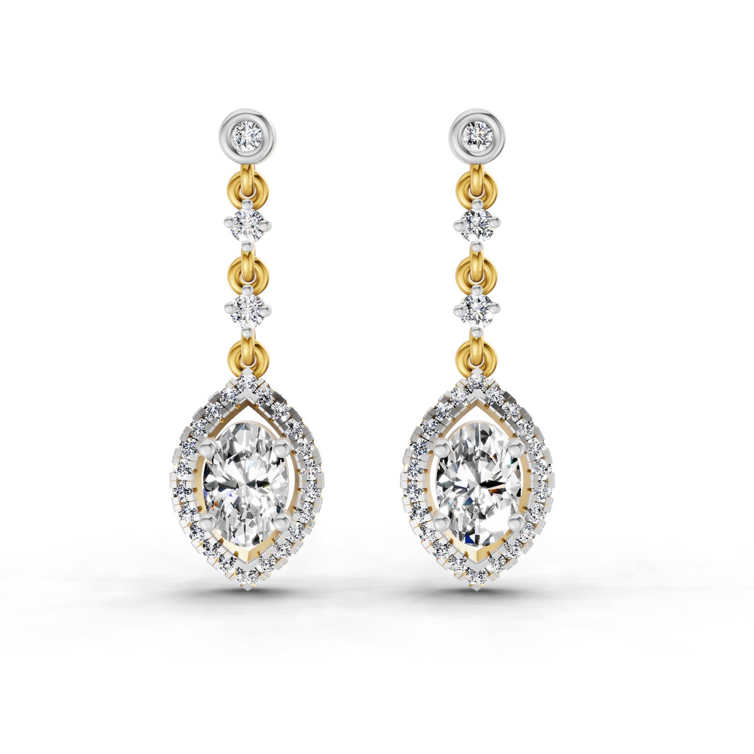 1.36 Ct Pear Shape Dangle Diamond Earrings | 14K Yellow Gold