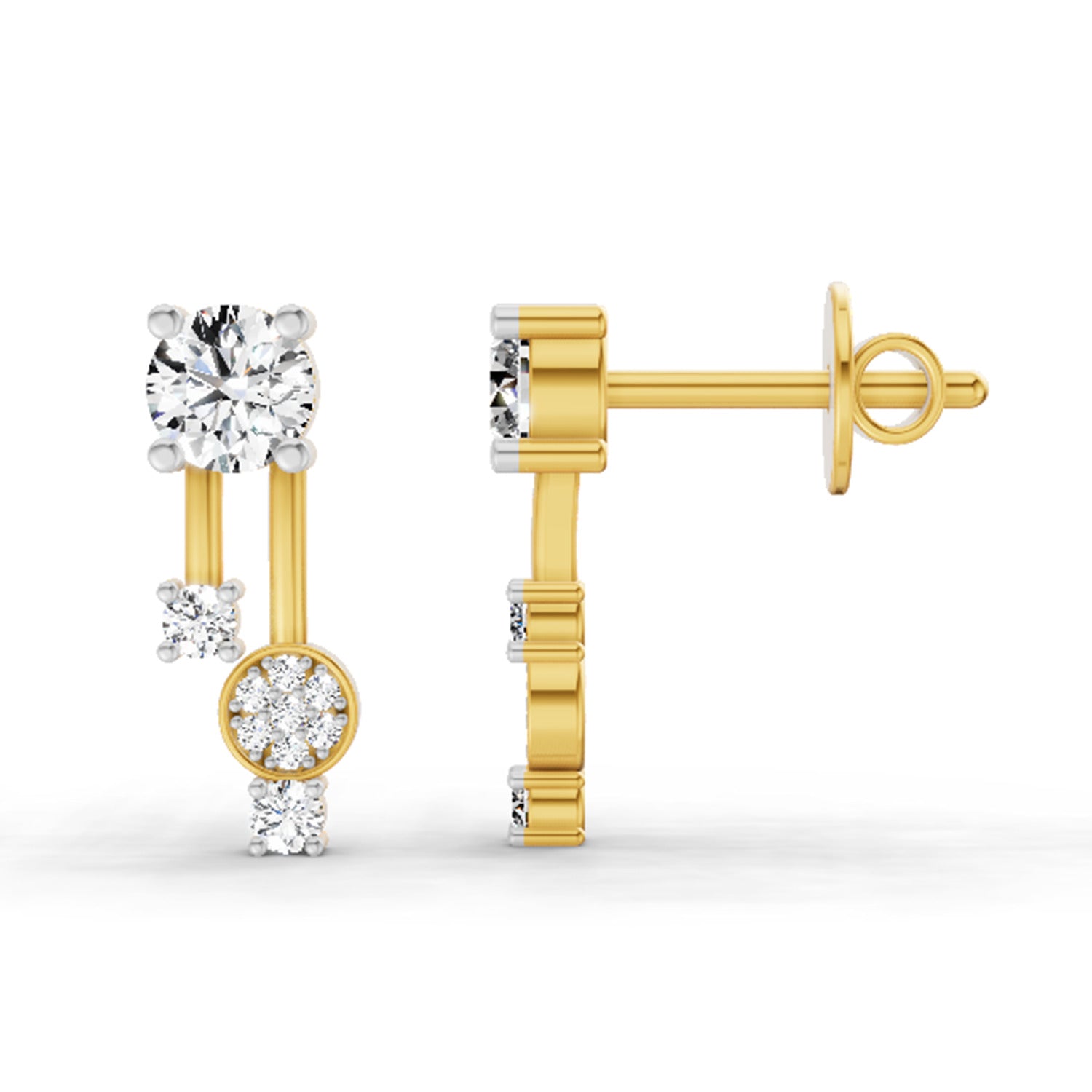 0.61 CtRound Shape Diamond Drop Earrings | 14K Yellow Gold