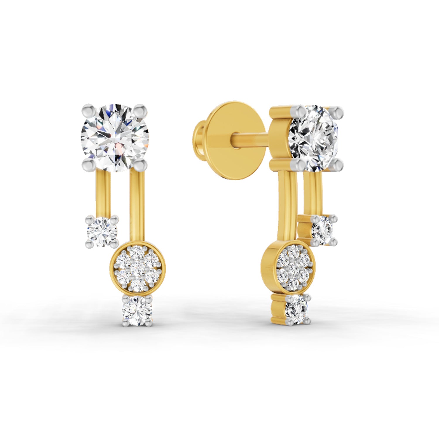 0.61 CtRound Shape Diamond Drop Earrings | 14K Yellow Gold