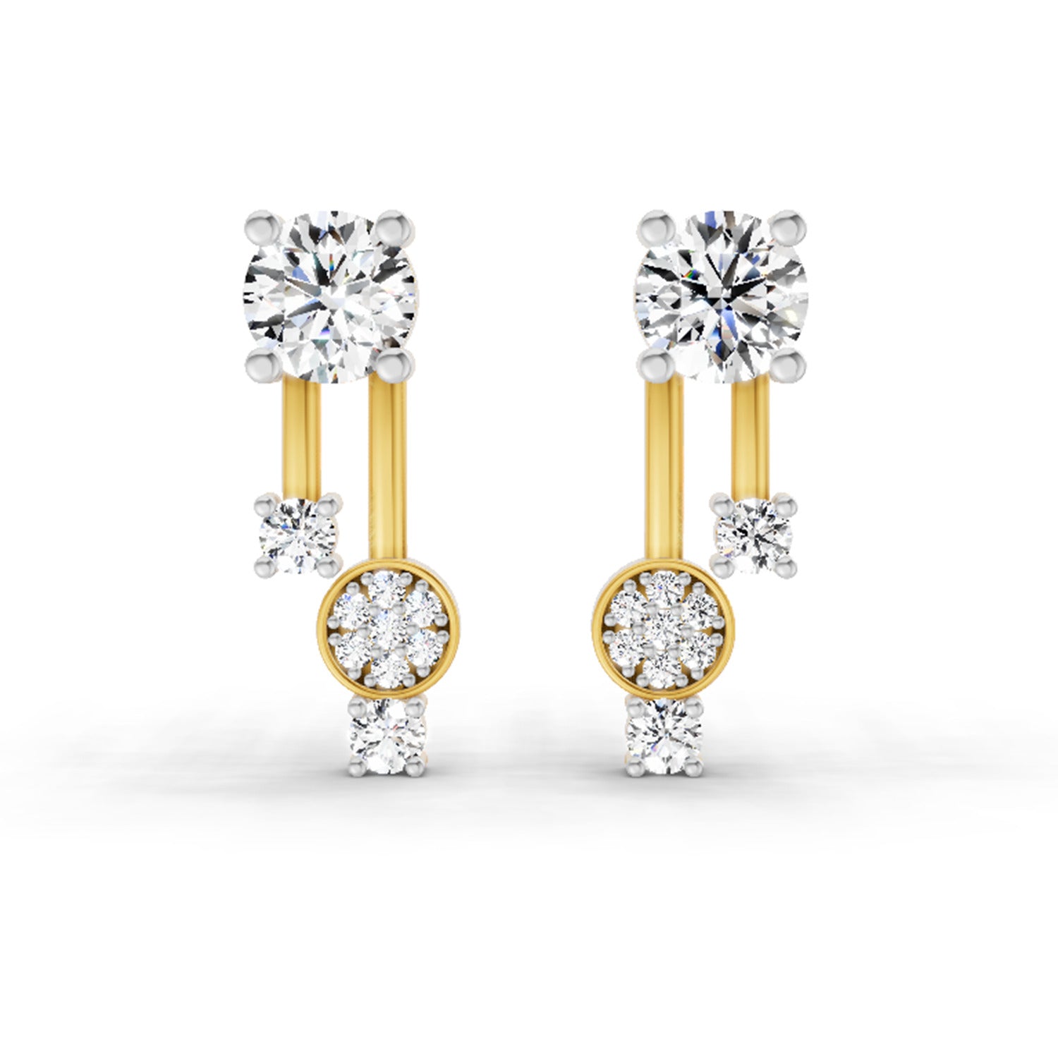 0.61 CtRound Shape Diamond Drop Earrings | 14K Yellow Gold