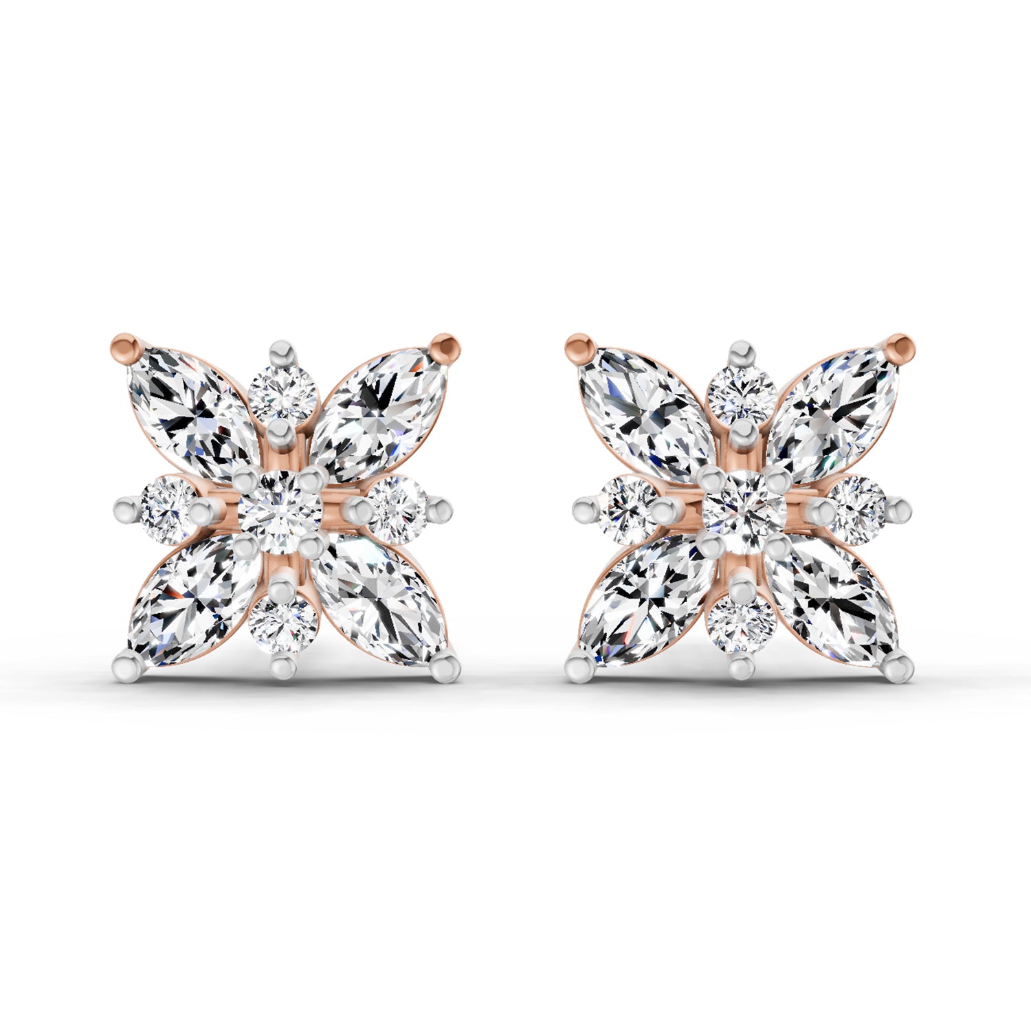 0.66 Ct Marquise Shape Cluster Diamond Earrings | 14K Rose Gold