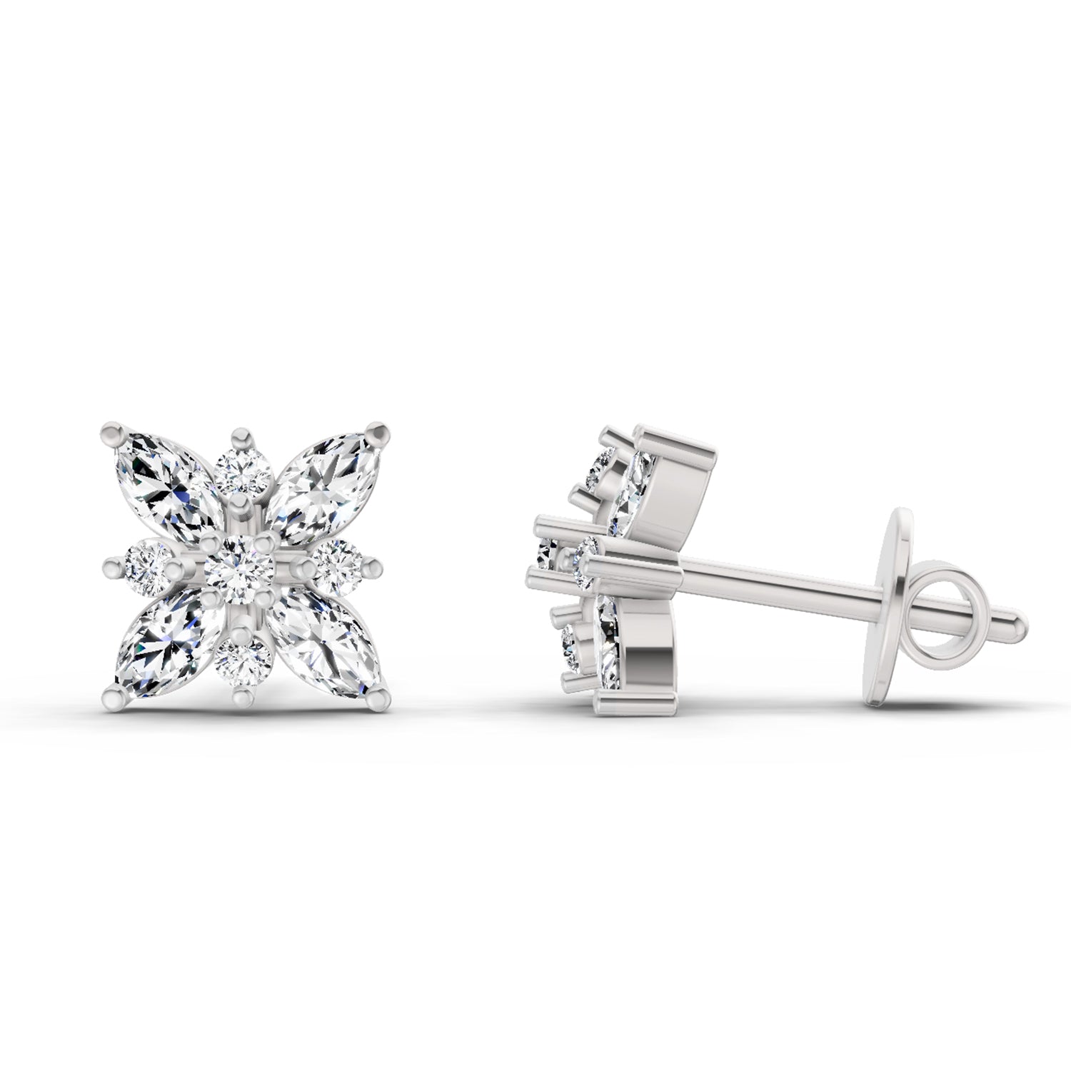 0.66 Ct Marquise Shape Cluster Diamond Earrings | 14K Rose Gold