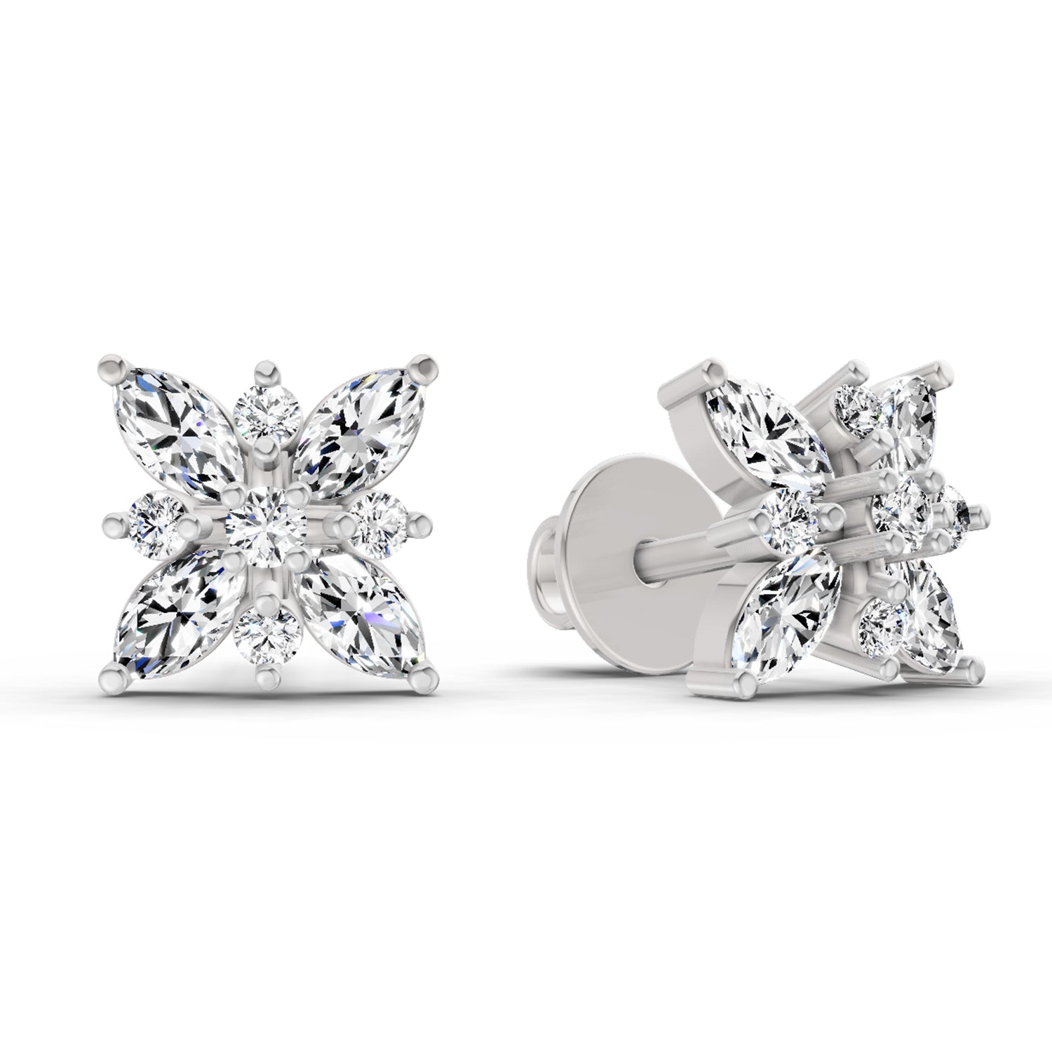 0.66 Ct Marquise Shape Cluster Diamond Earrings | 14K Rose Gold