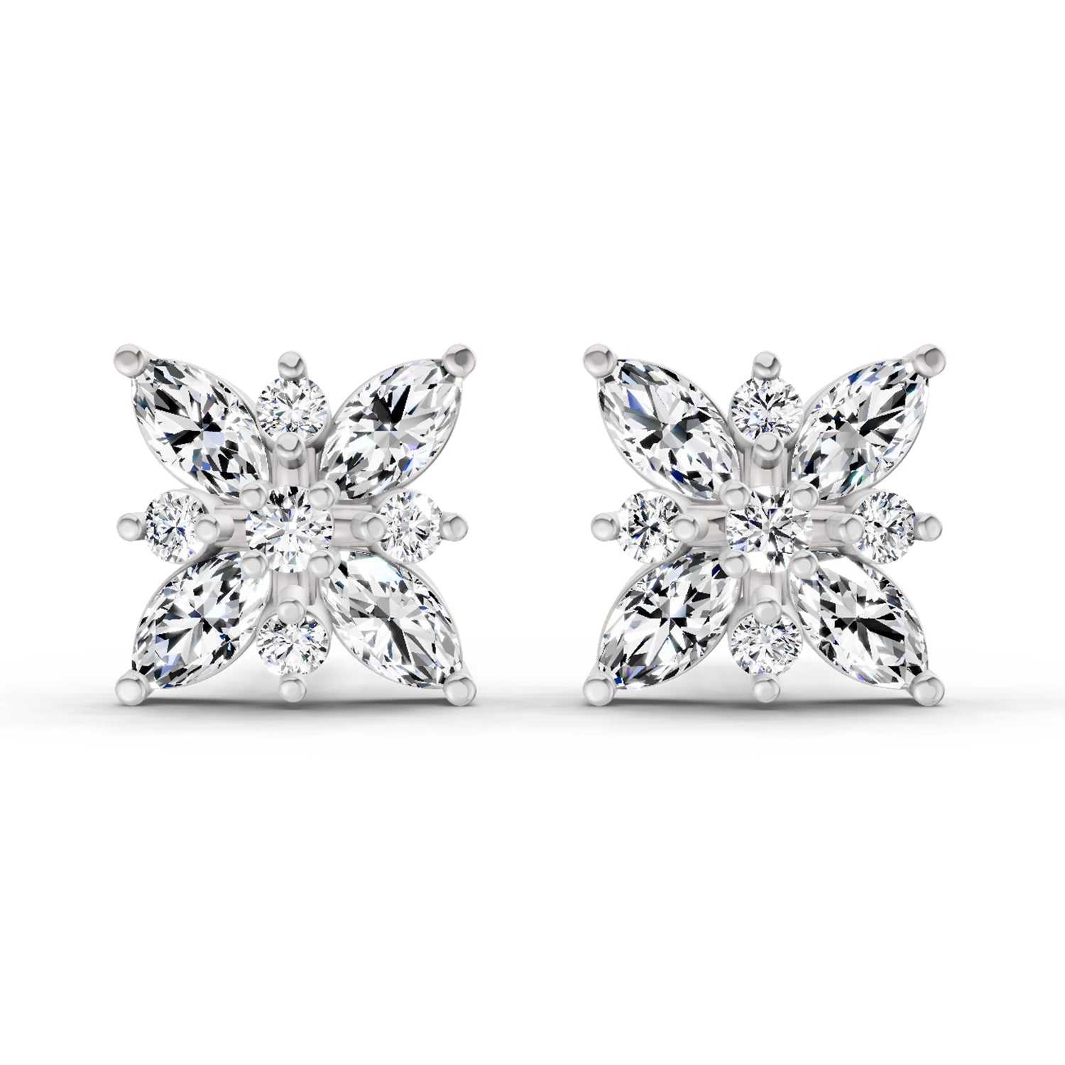 0.66 Ct Marquise Shape Cluster Diamond Earrings | 14K White Gold