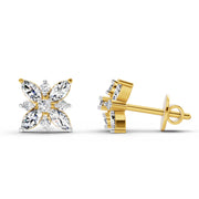 0.66 Ct Marquise Shape Cluster Diamond Earrings | 14K Yellow Gold