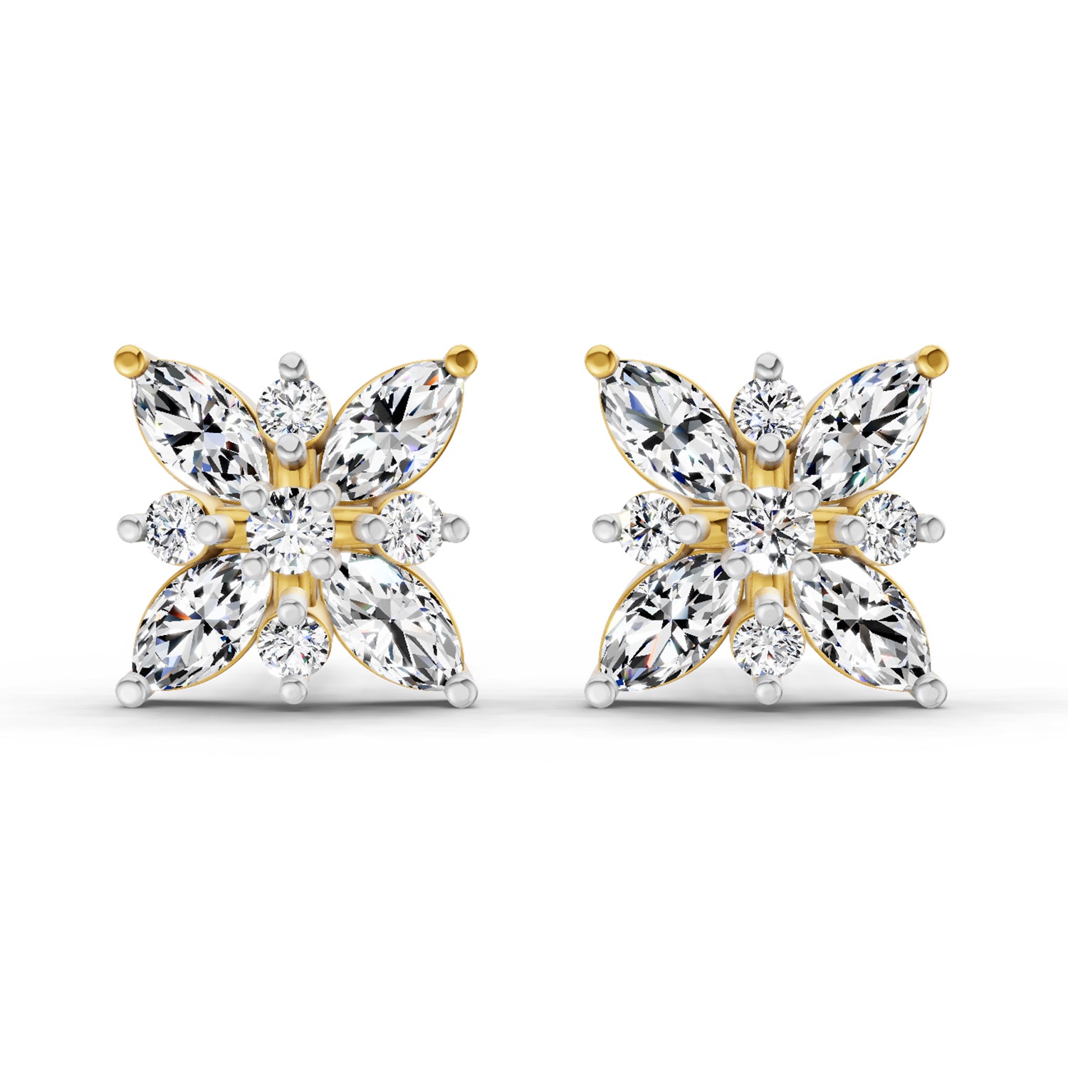 0.66 Ct Marquise Shape Cluster Diamond Earrings | 14K Yellow Gold