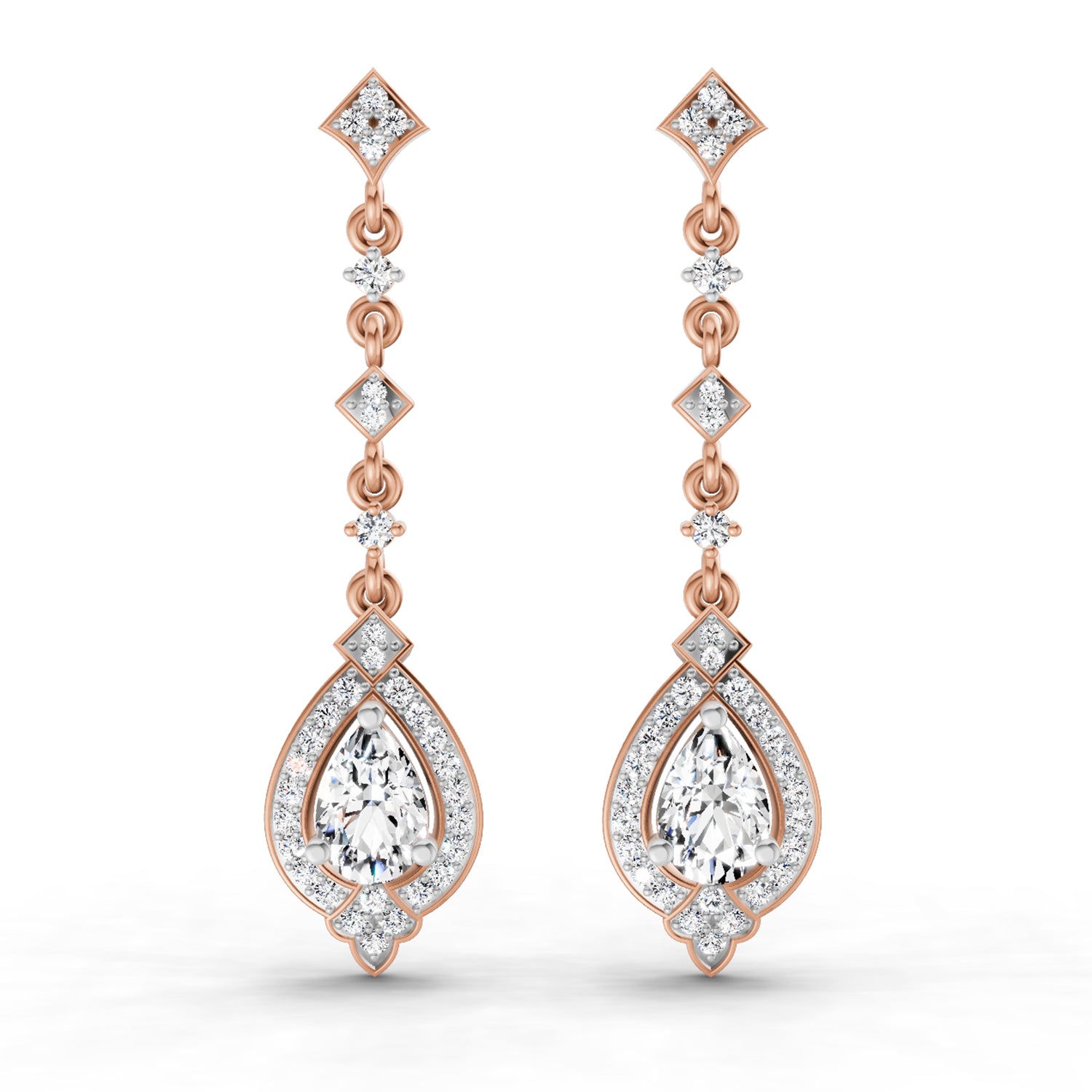 1.39 Ct Pear Shape Dangle Diamond Earrings | 14K Rose Gold