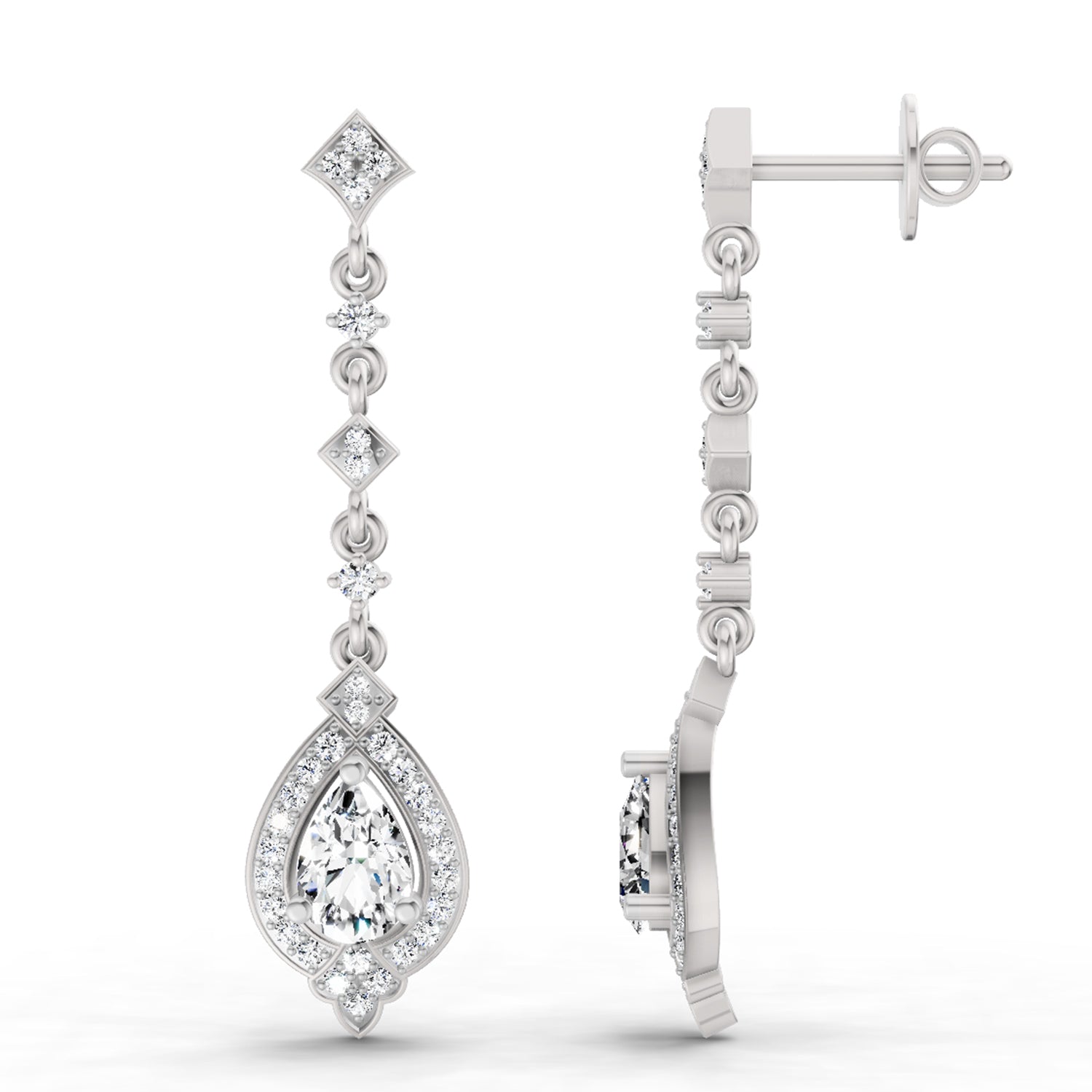 1.39 Ct Pear Shape Dangle Diamond Earrings | 14K Rose Gold