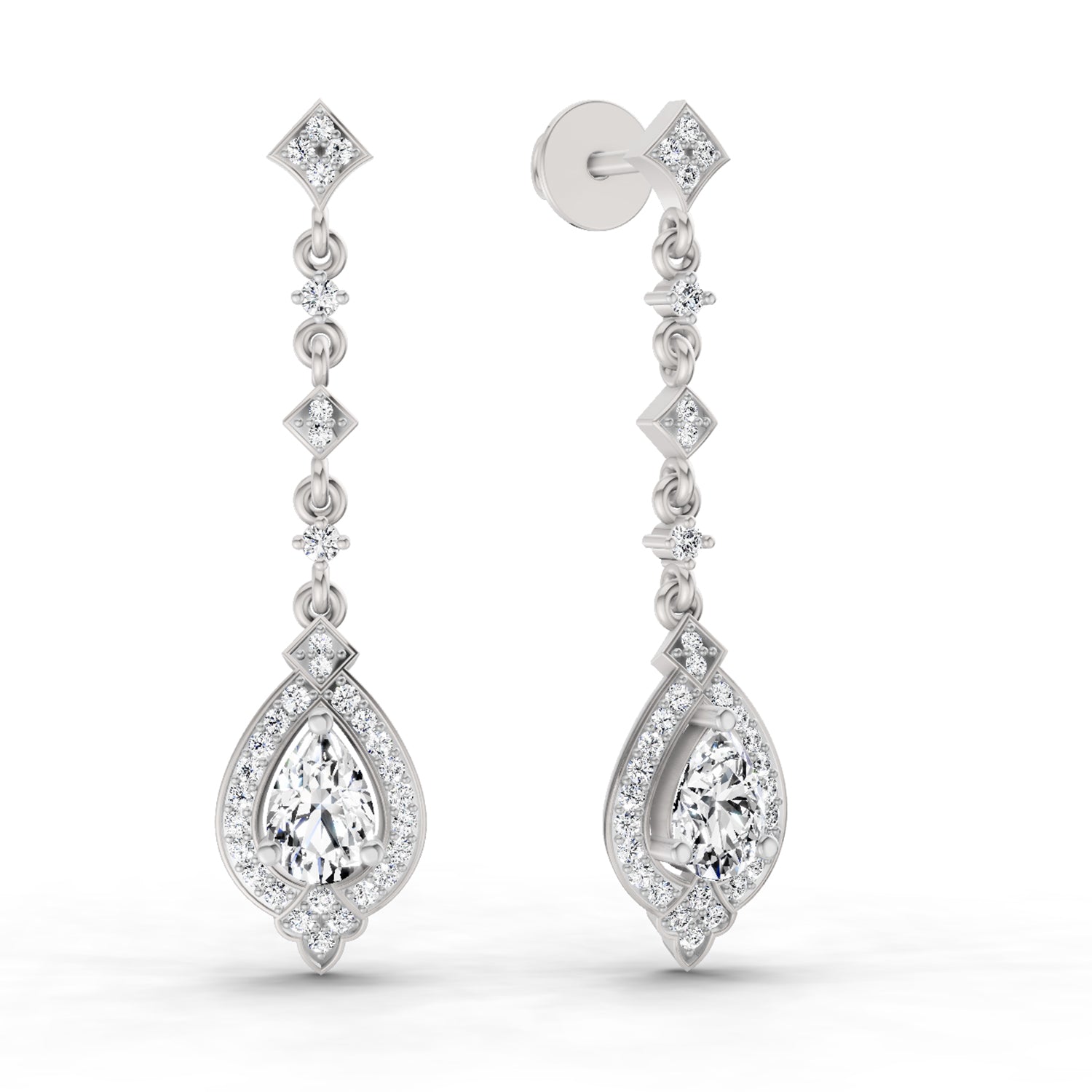 1.39 Ct Pear Shape Dangle Diamond Earrings | 14K Rose Gold