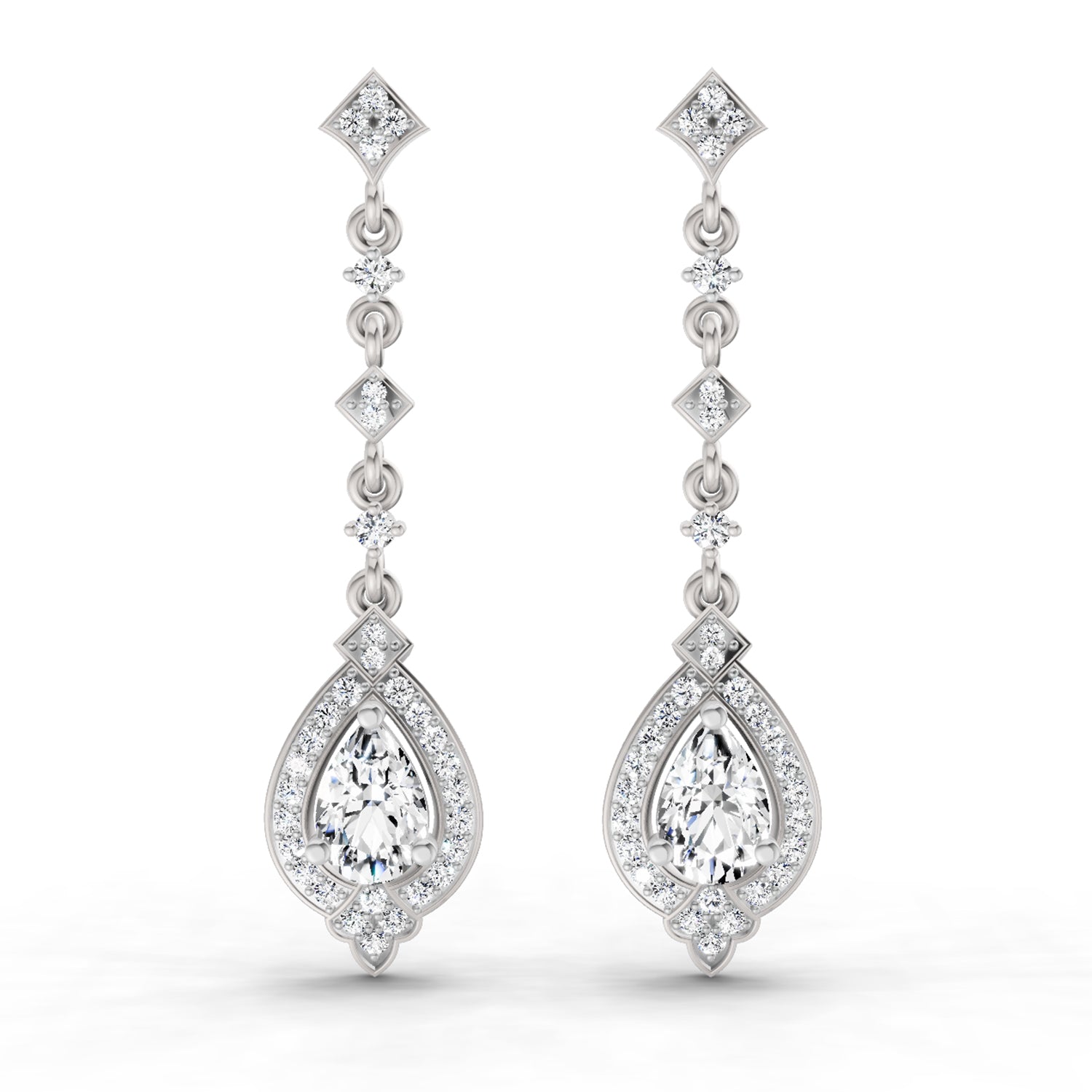 1.39 Ct Pear Shape Dangle Diamond Earrings | 14K White Gold