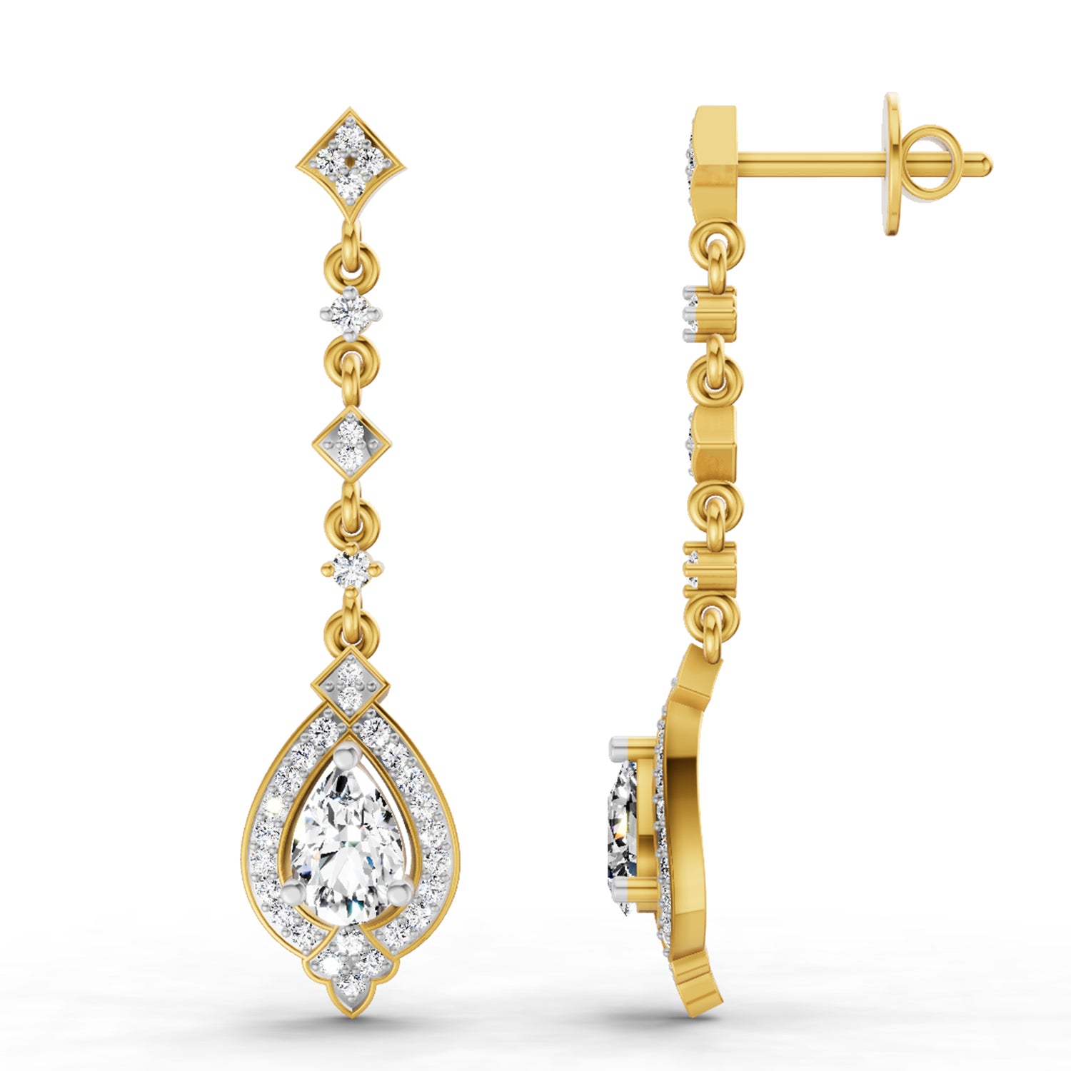 1.39 Ct Pear Shape Dangle Diamond Earrings | 14K Yellow Gold