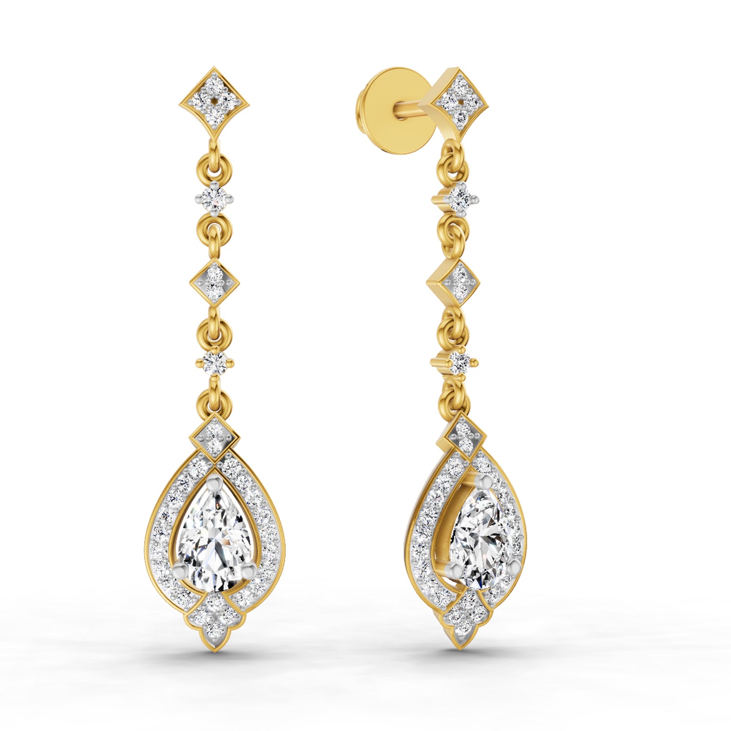 1.39 Ct Pear Shape Dangle Diamond Earrings | 14K Yellow Gold