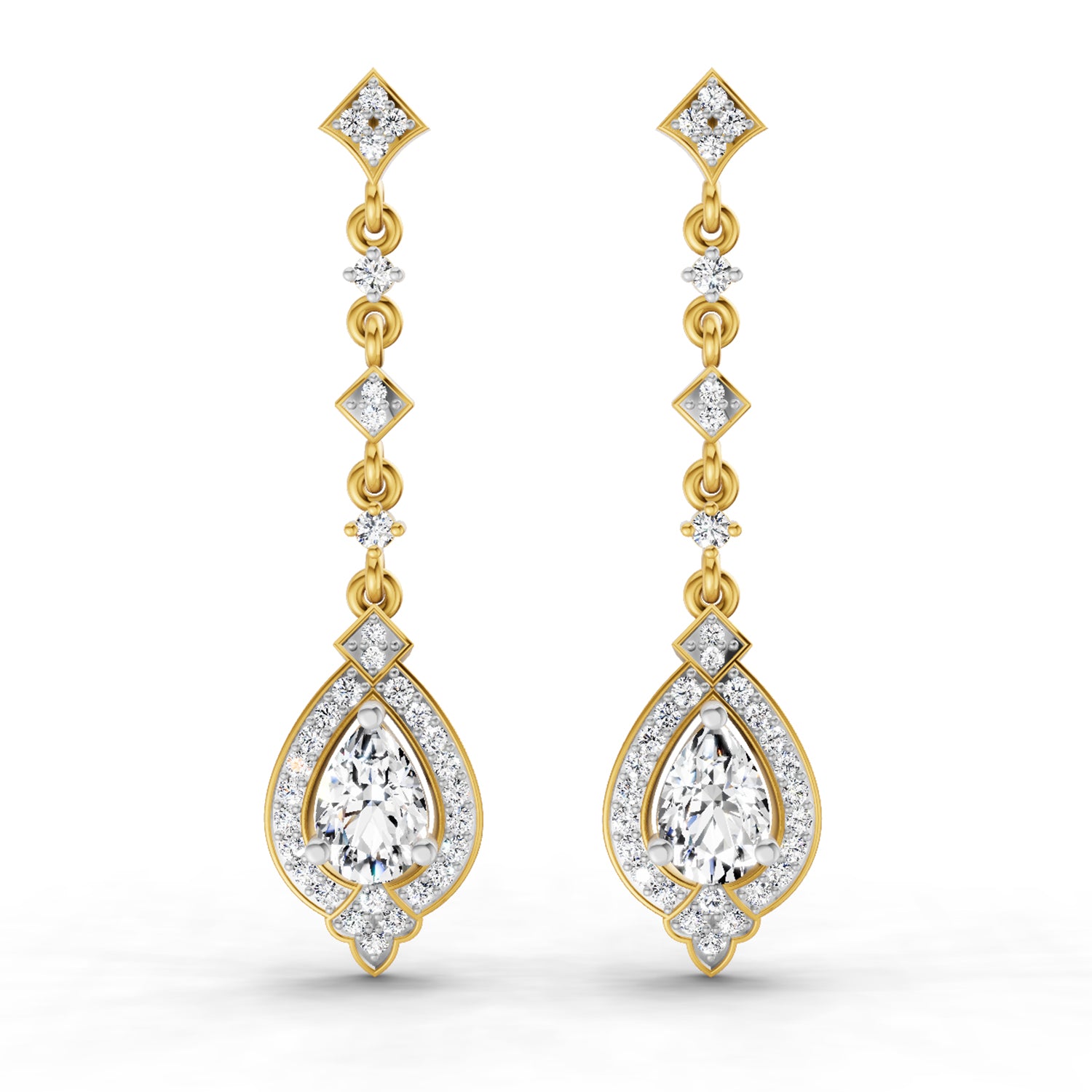 1.39 Ct Pear Shape Dangle Diamond Earrings | 14K Yellow Gold