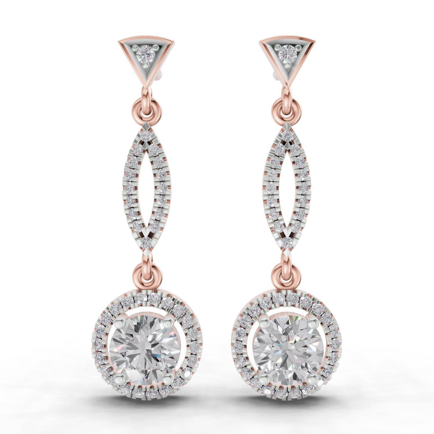 0.89 Ct Round Shape Dangle Diamond Earrings | 14K Rose Gold