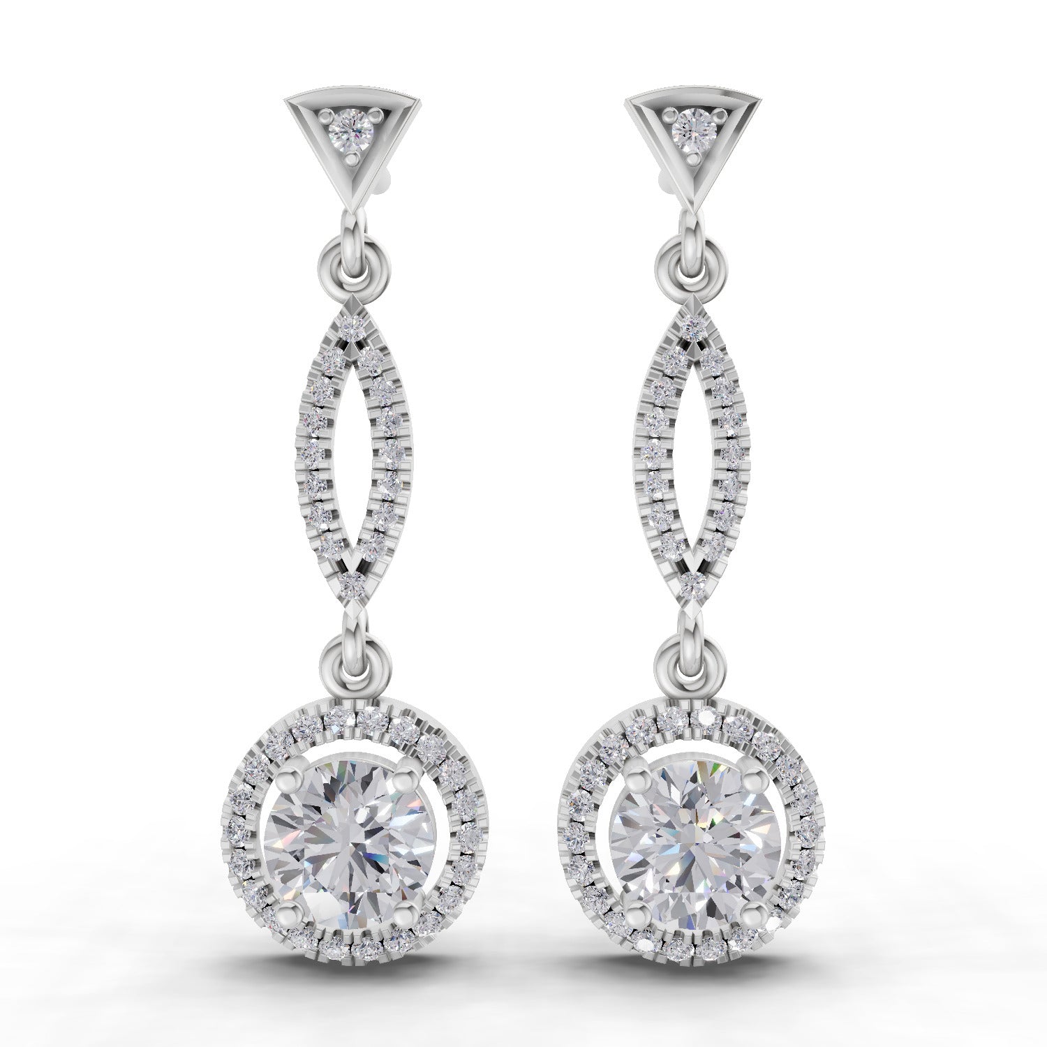 0.89 Ct Round Shape Dangle Diamond Earrings | 14K White Gold