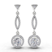 0.89 Ct Round Shape Dangle Diamond Earrings | 14K White Gold