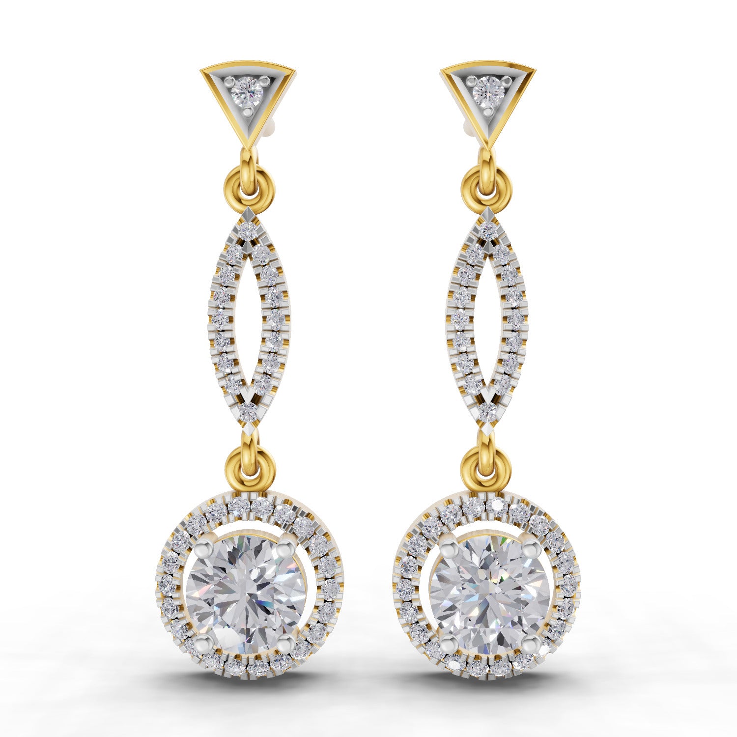 0.89 Ct Round Shape Dangle Diamond Earrings | 14K Yellow Gold