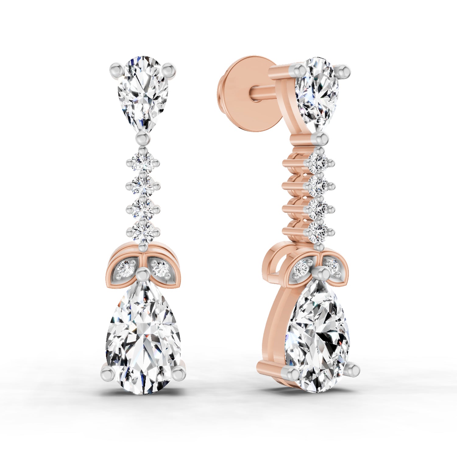 2.5 Ct Pear Shape Dangle Diamond Earrings | 14K Rose Gold