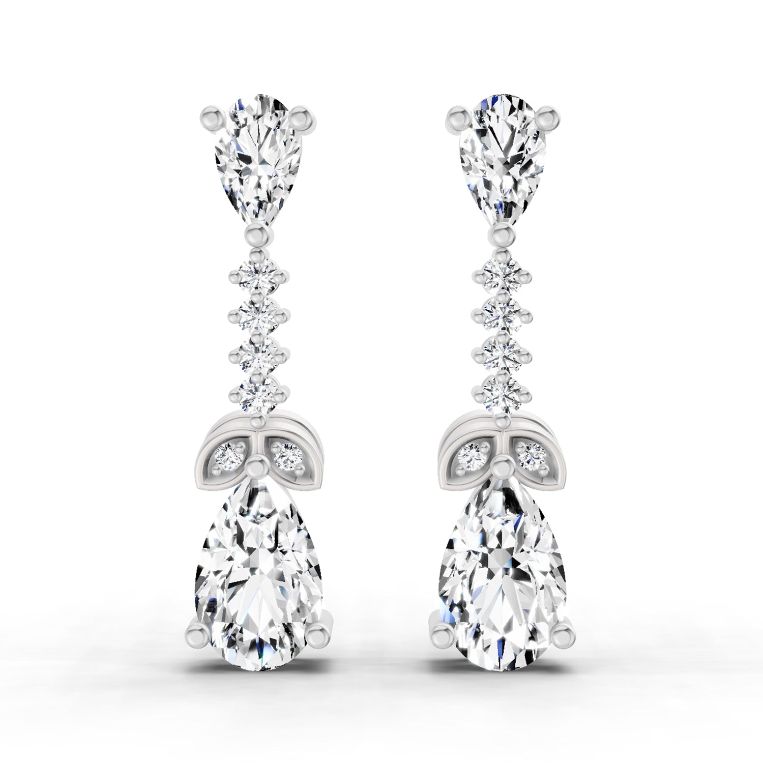 2.5 Ct Pear Shape Dangle Diamond Earrings | 14K White Gold