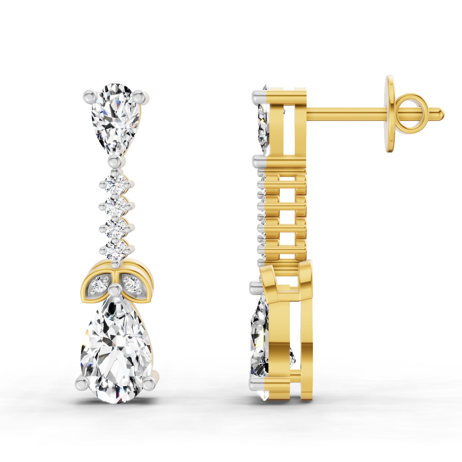 2.5 Ct Pear Shape Dangle Diamond Earrings | 14K Yellow Gold
