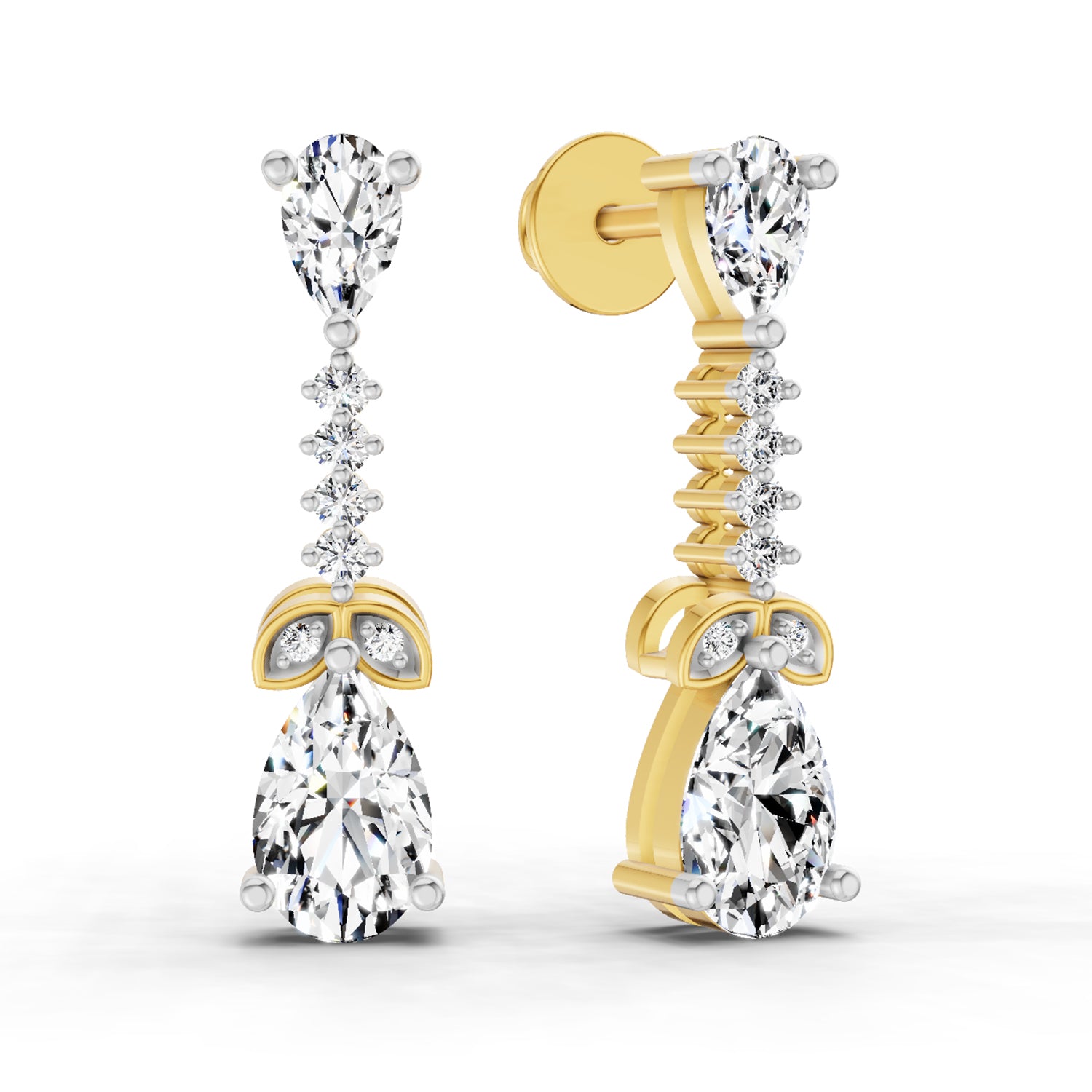 2.5 Ct Pear Shape Dangle Diamond Earrings | 14K Yellow Gold