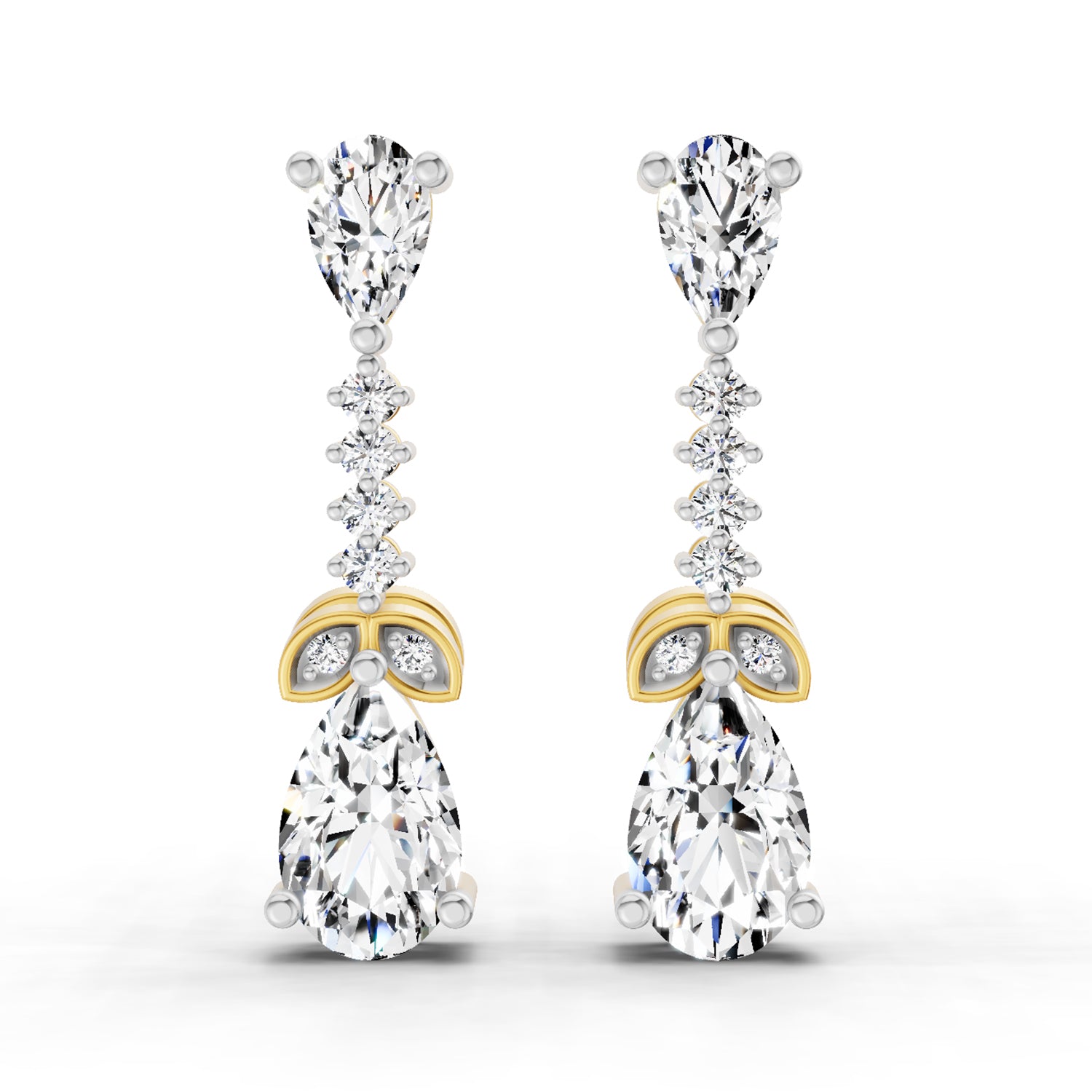 2.5 Ct Pear Shape Dangle Diamond Earrings | 14K Yellow Gold