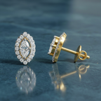 0.66 Ct Marquise Shape Halo Diamond Earrings | 14K Rose Gold