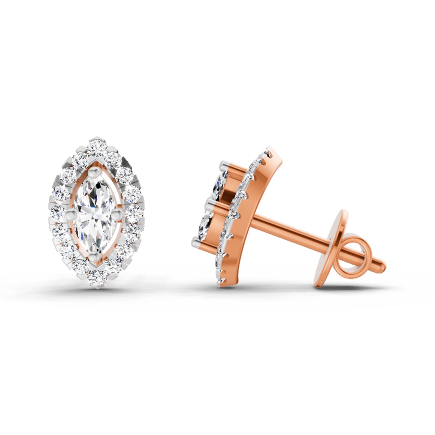 0.66 Ct Marquise Shape Halo Diamond Earrings | 14K Rose Gold