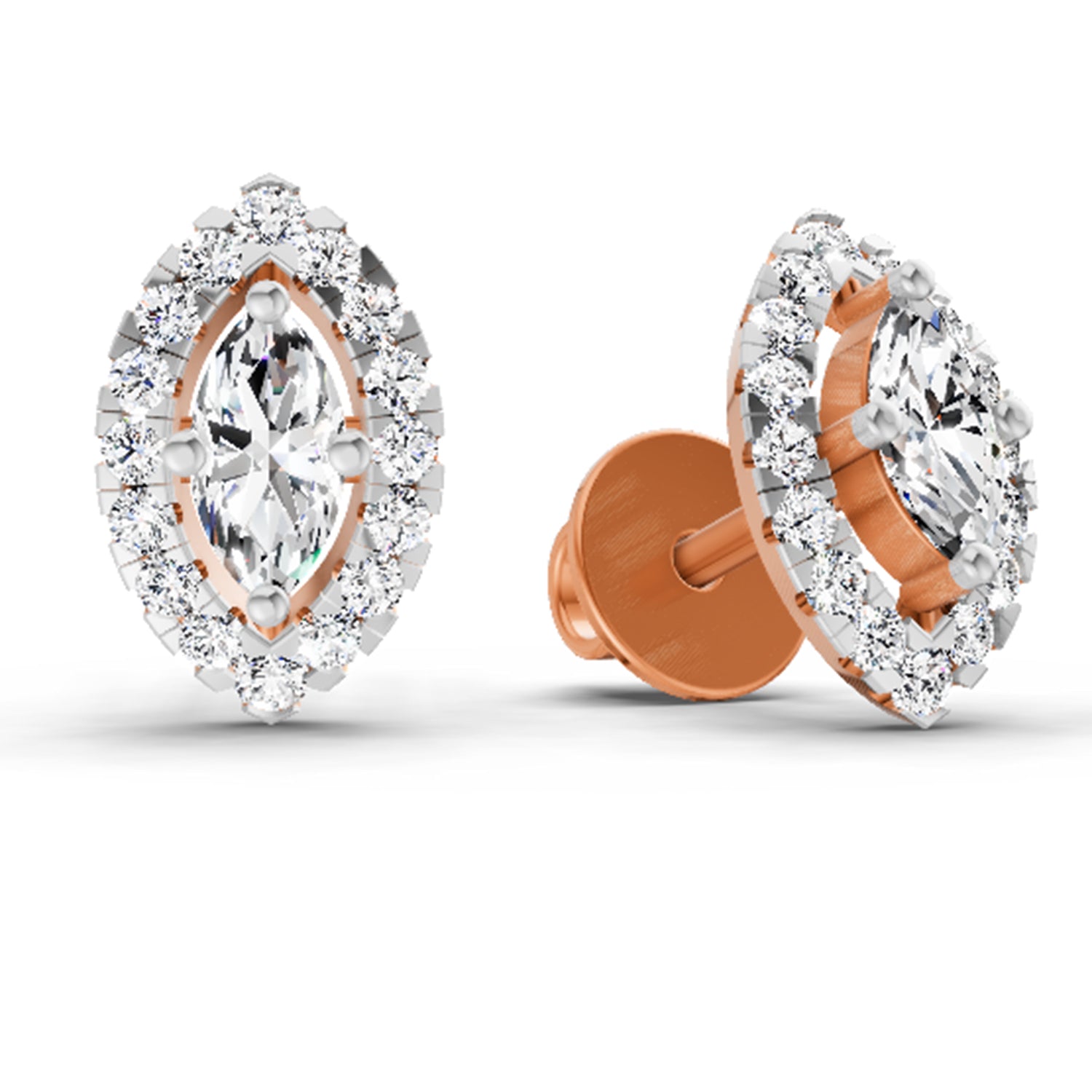 0.66 Ct Marquise Shape Halo Diamond Earrings | 14K Rose Gold